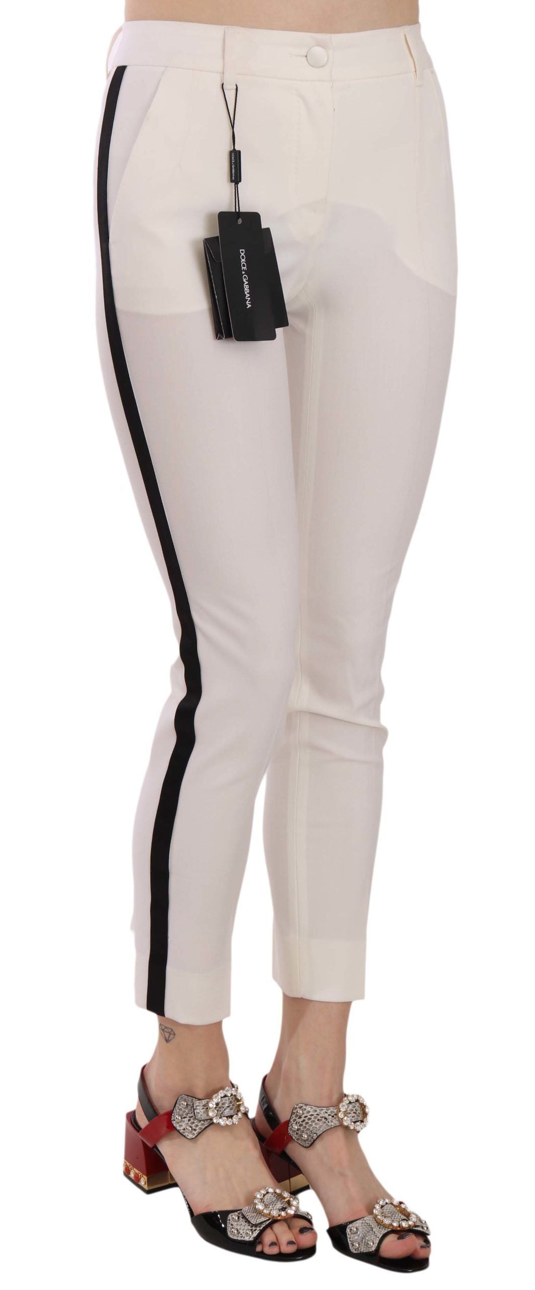 Pantaloni cropped in lana eleganti con righe laterali di Dolce & Gabbana