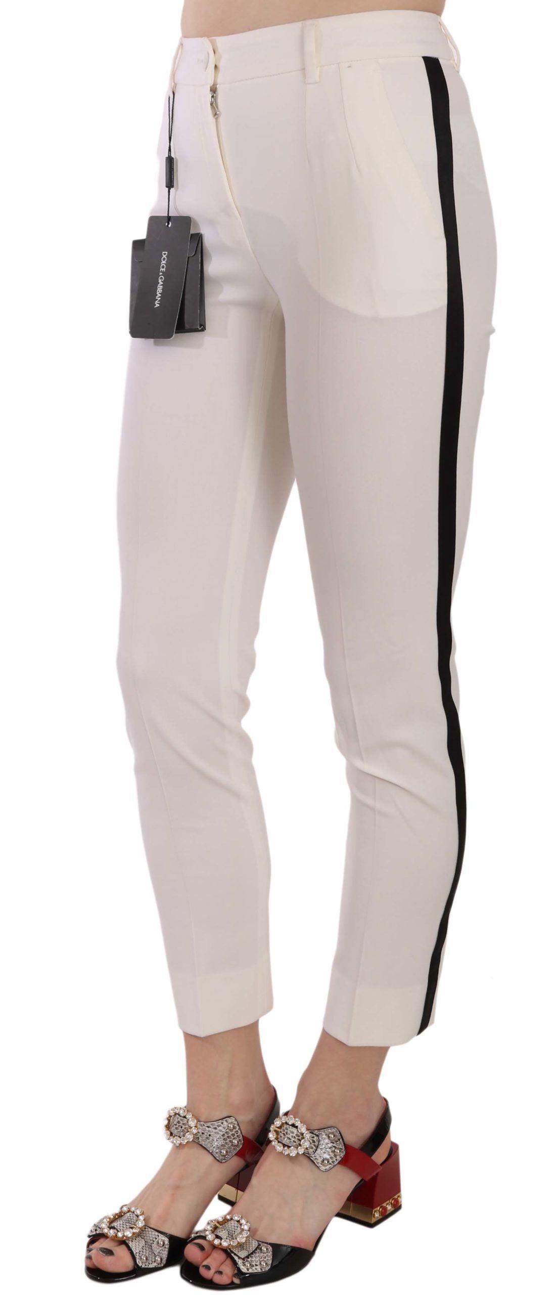 Pantaloni cropped in lana eleganti con righe laterali di Dolce & Gabbana