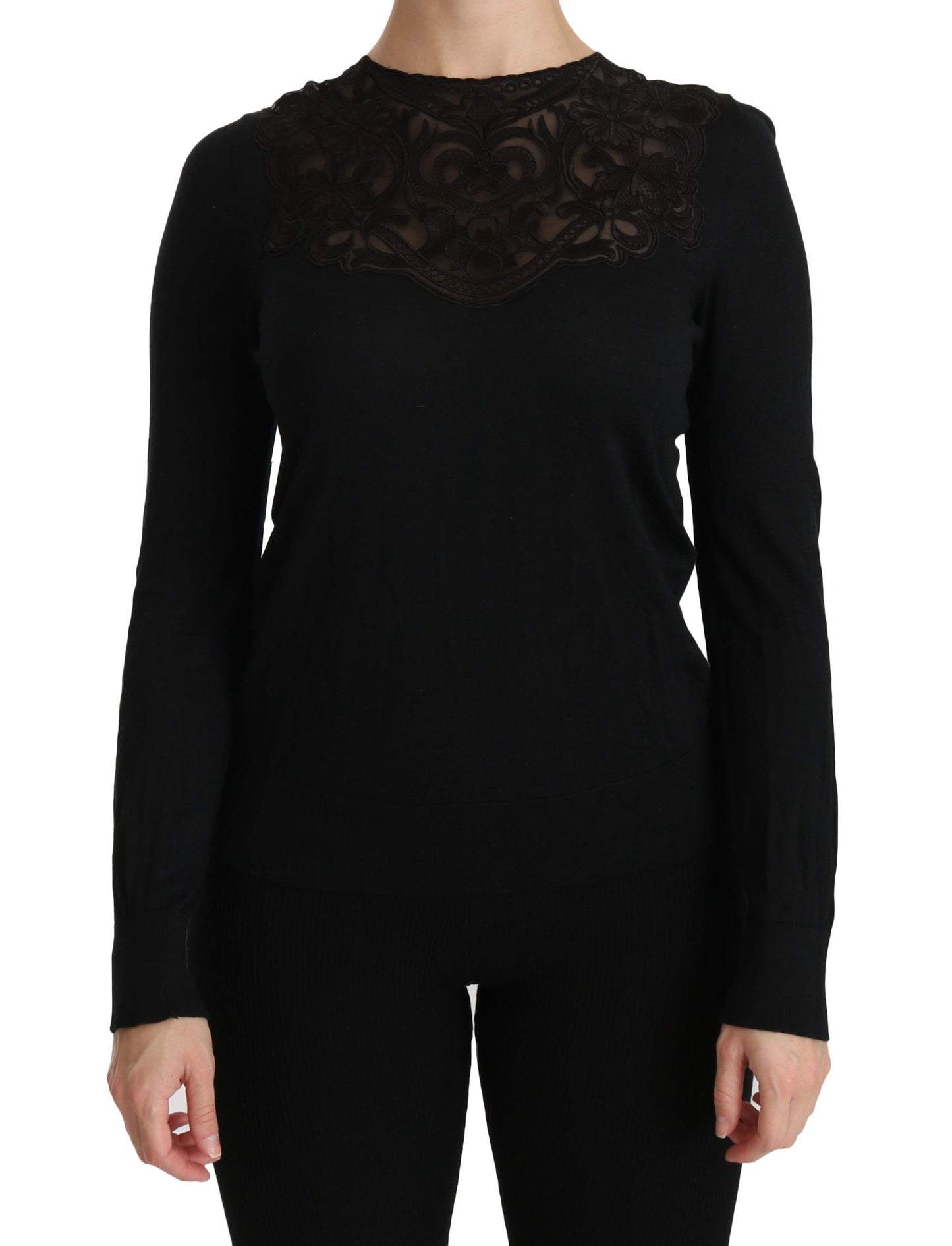Dolce & Gabbana Elegante camicetta di pizzo nero in misto seta