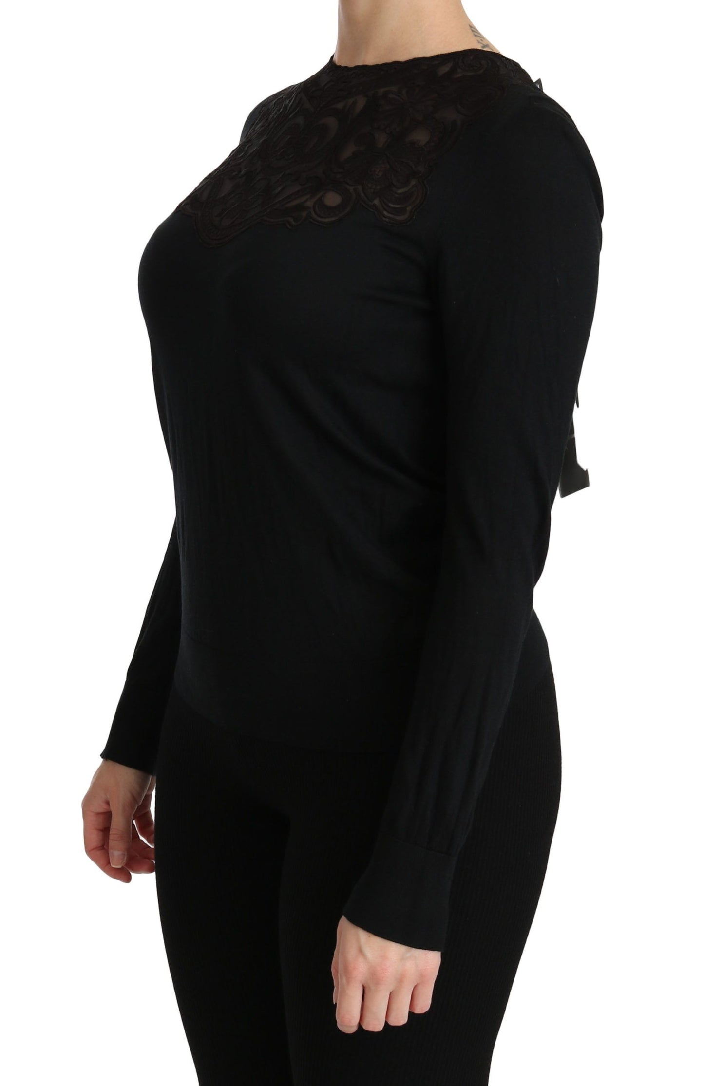 Dolce & Gabbana Elegante camicetta di pizzo nero in misto seta