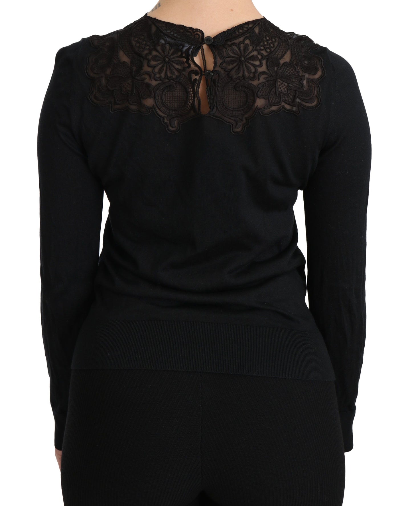 Dolce & Gabbana Elegante camicetta di pizzo nero in misto seta