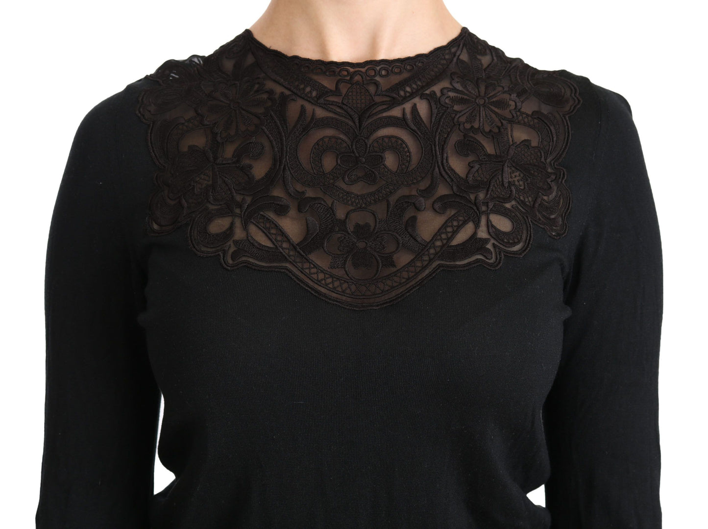 Dolce & Gabbana Elegante camicetta di pizzo nero in misto seta