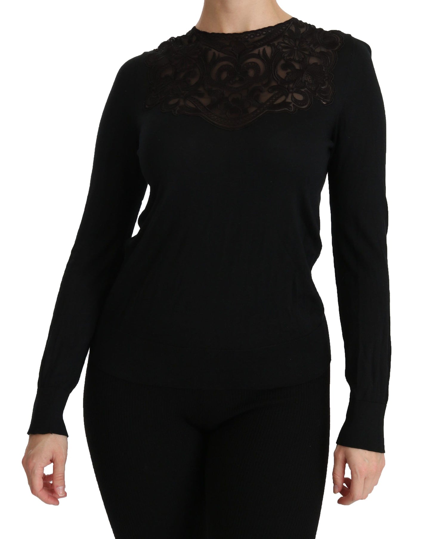 Dolce & Gabbana Elegante camicetta di pizzo nero in misto seta