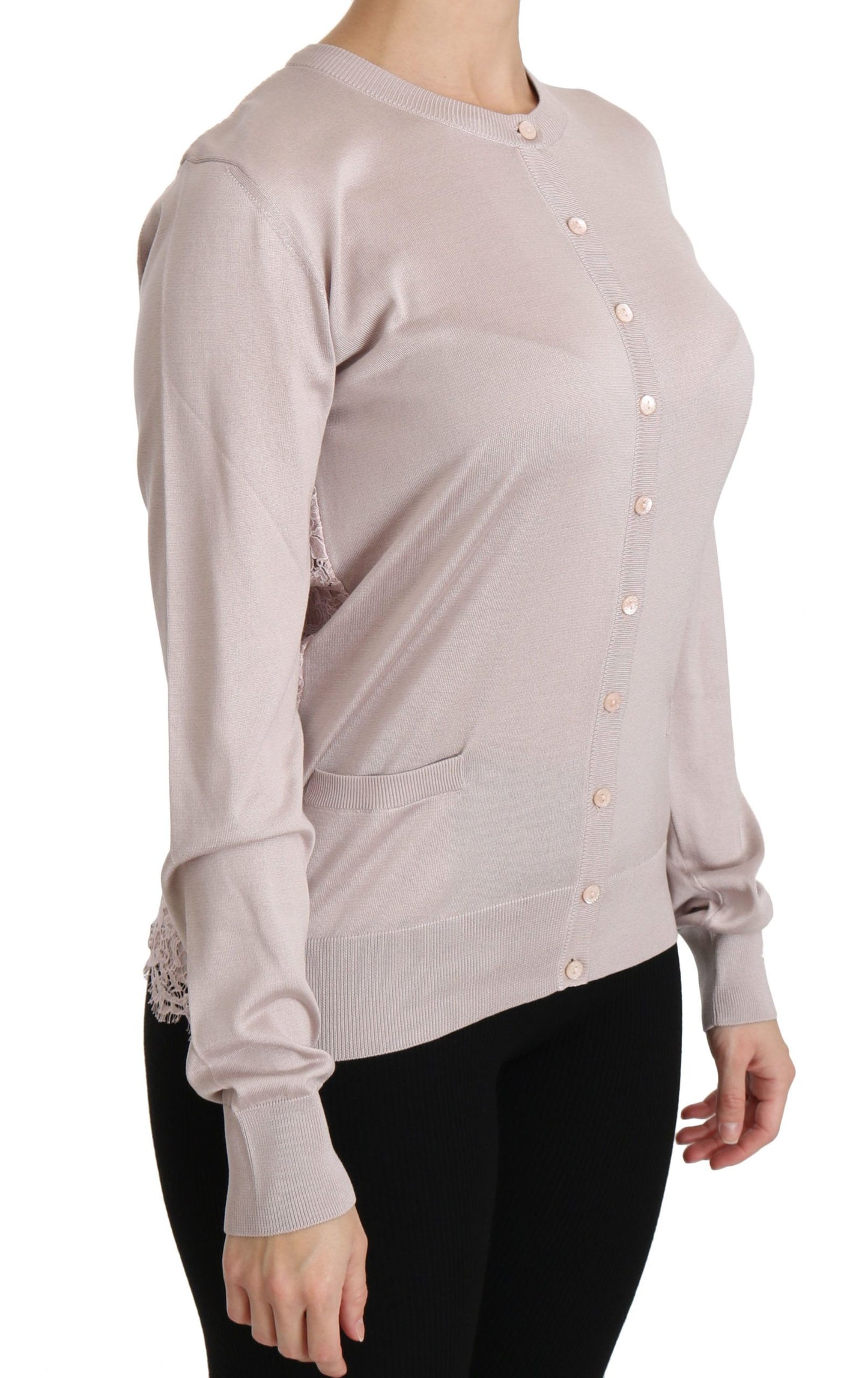 Cardigan girocollo Dolce & Gabbana in misto seta rosa