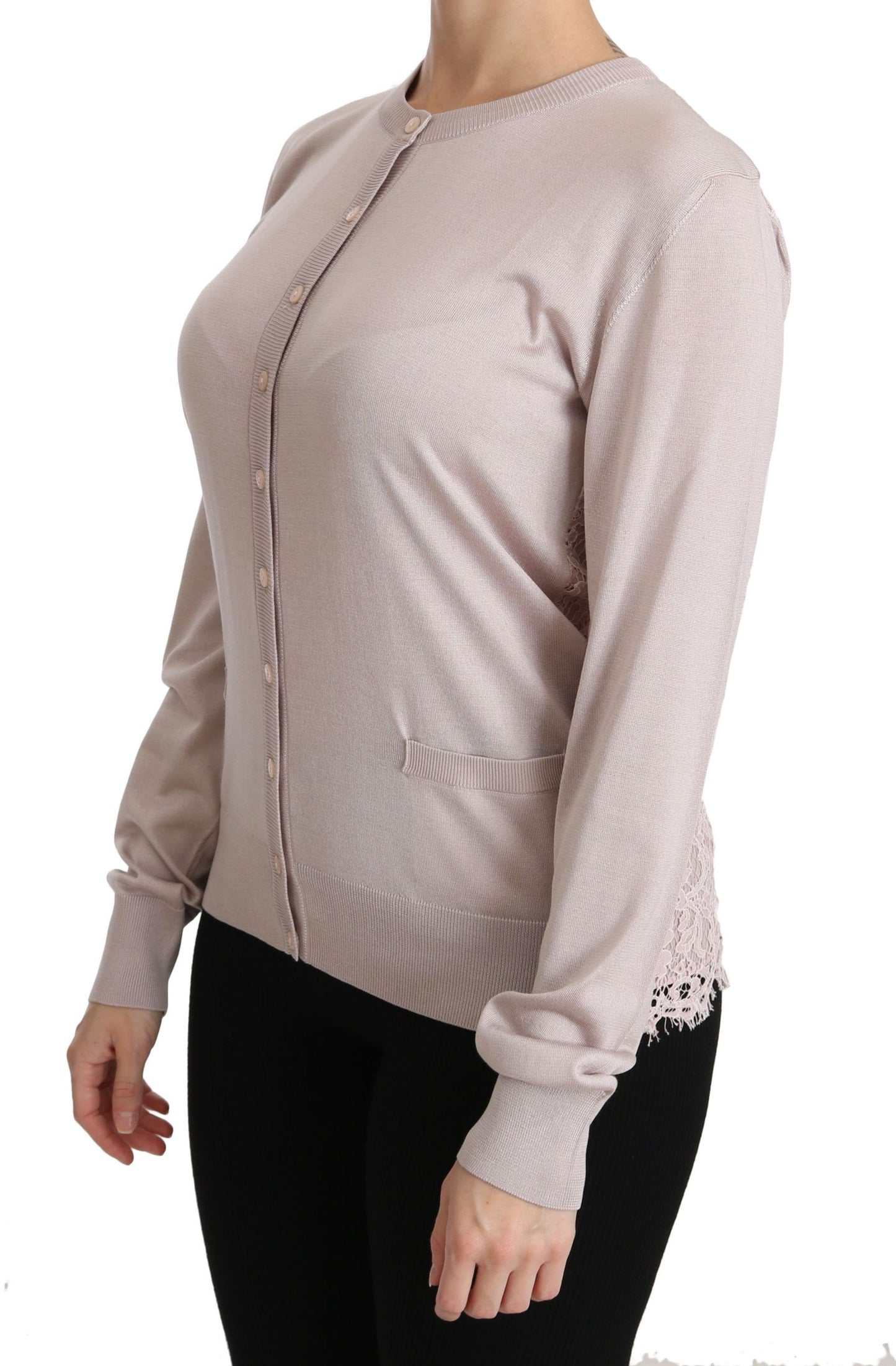 Cardigan girocollo Dolce & Gabbana in misto seta rosa