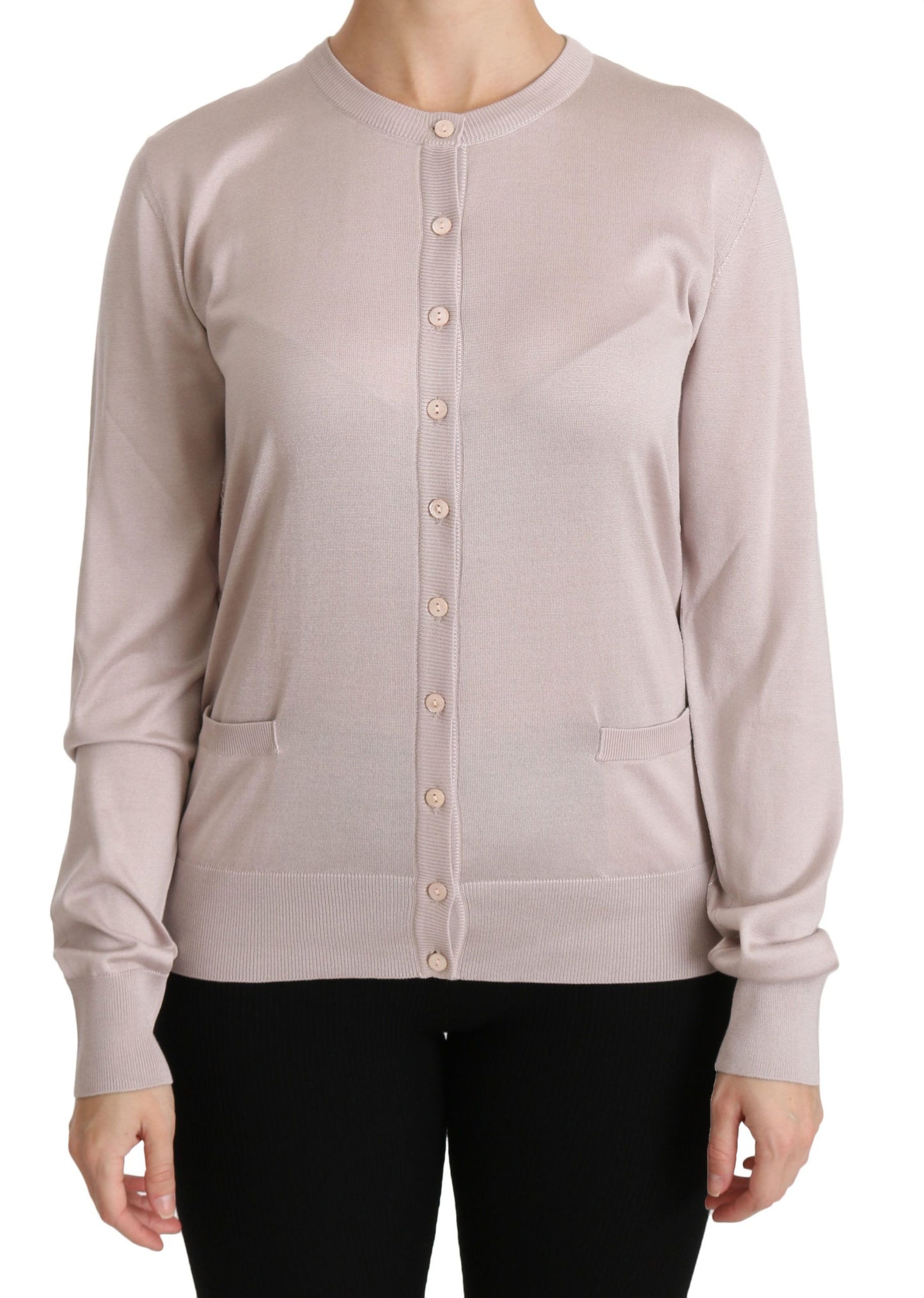 Cardigan girocollo Dolce & Gabbana in misto seta rosa