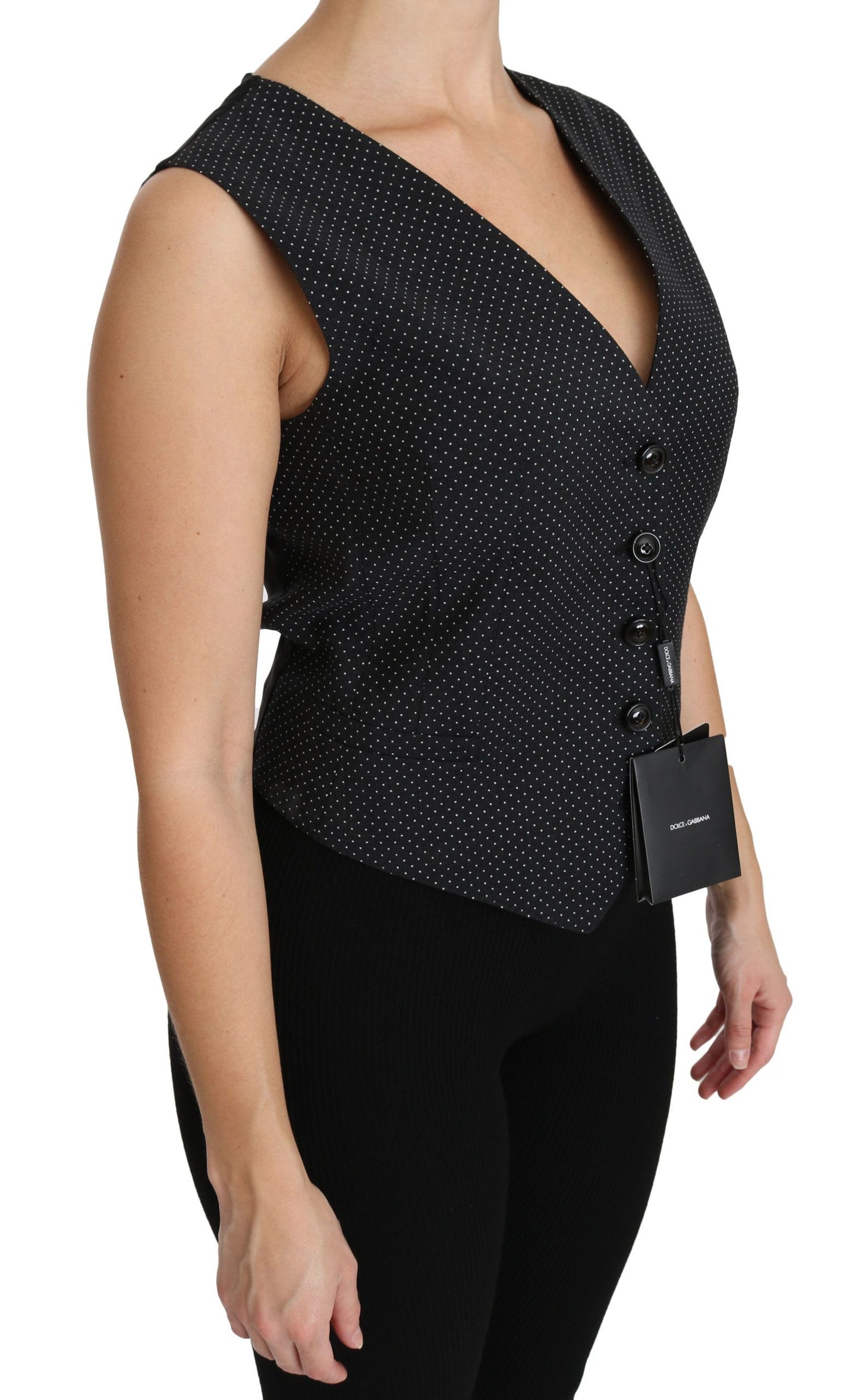 Dolce & Gabbana Gilet senza maniche in misto lana punteggiato nero chic