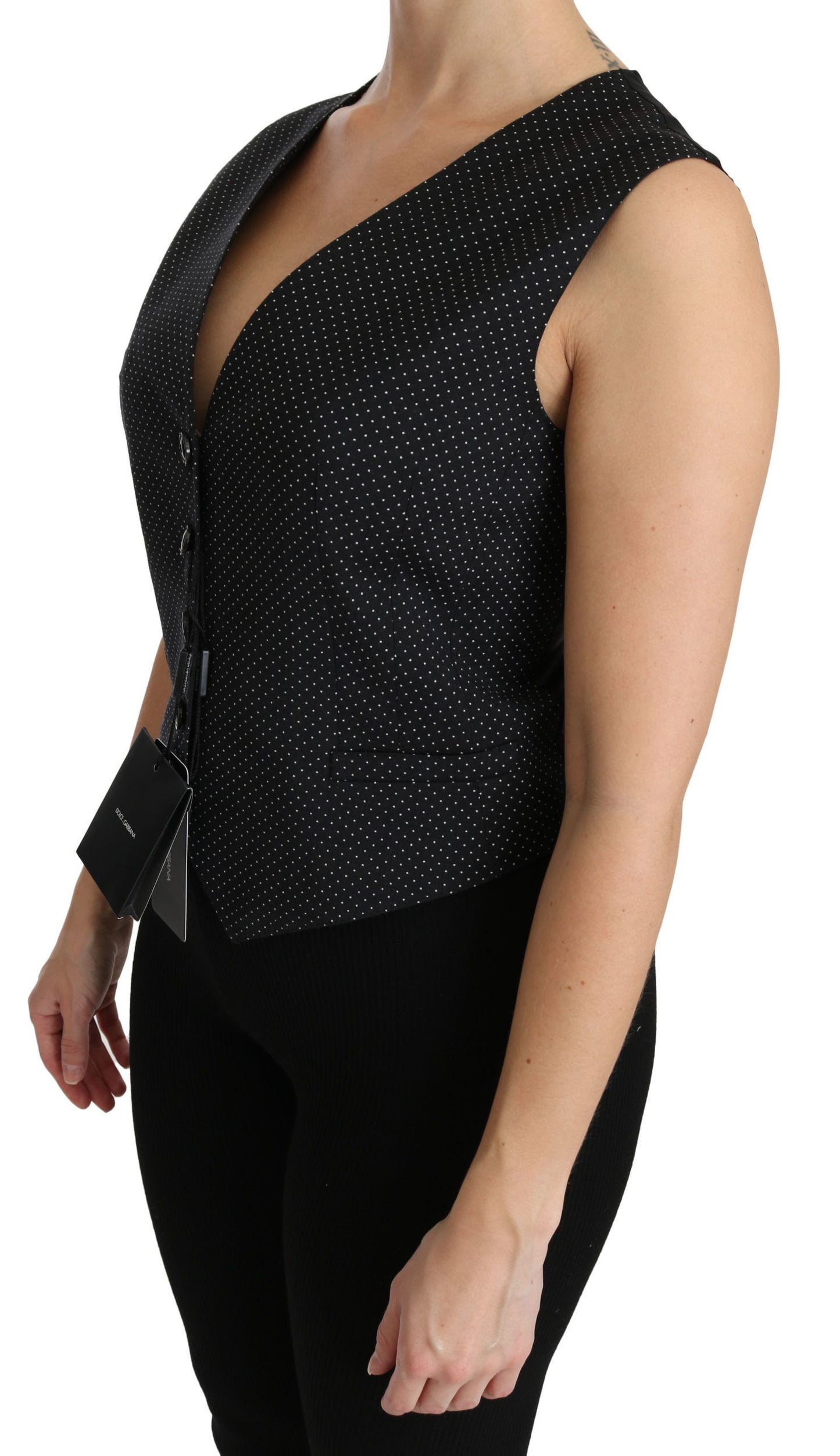 Dolce & Gabbana Gilet senza maniche in misto lana punteggiato nero chic