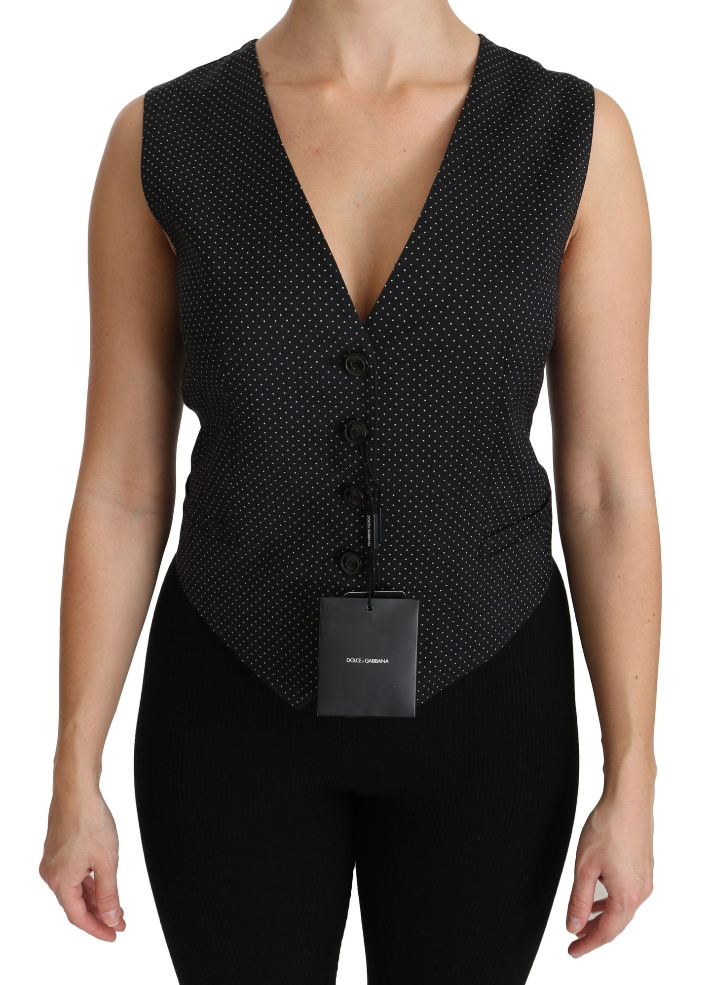 Dolce & Gabbana Gilet senza maniche in misto lana punteggiato nero chic