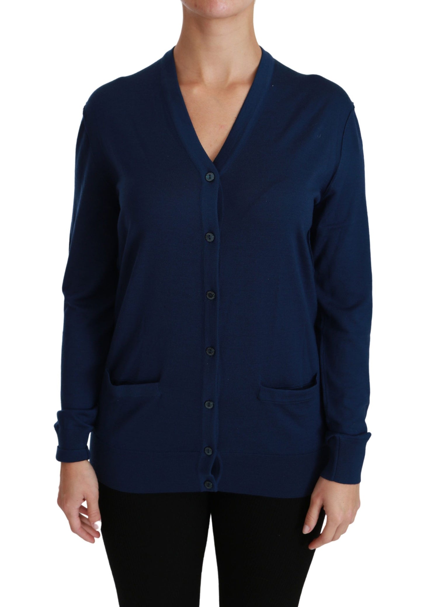 Dolce & Gabbana Elegante Cardigan in Lana Vergine Blu