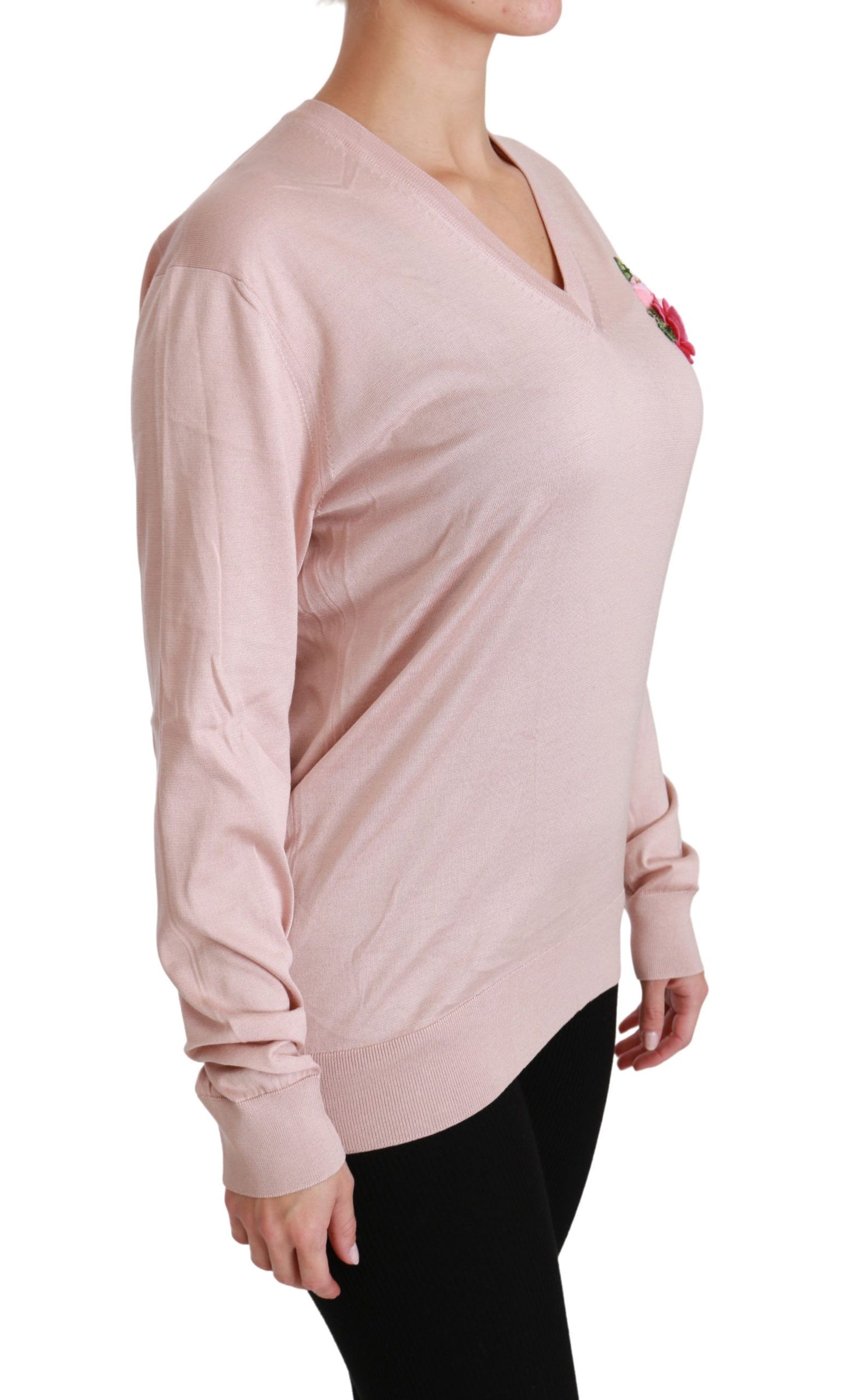 Dolce & Gabbana Maglione con scollo a V in seta floreale rosa