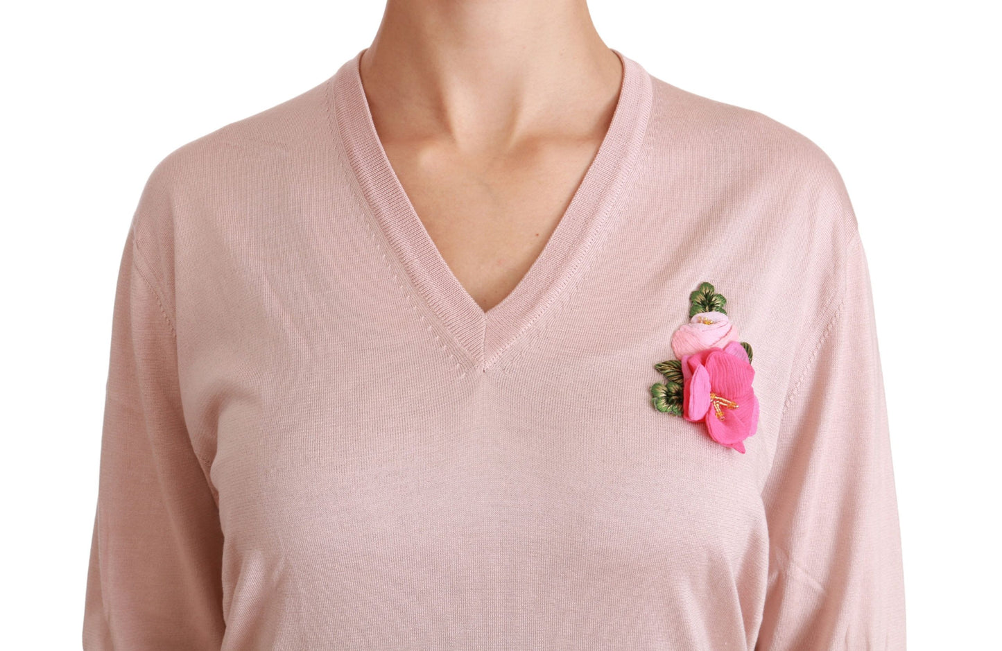 Dolce & Gabbana Maglione con scollo a V in seta floreale rosa