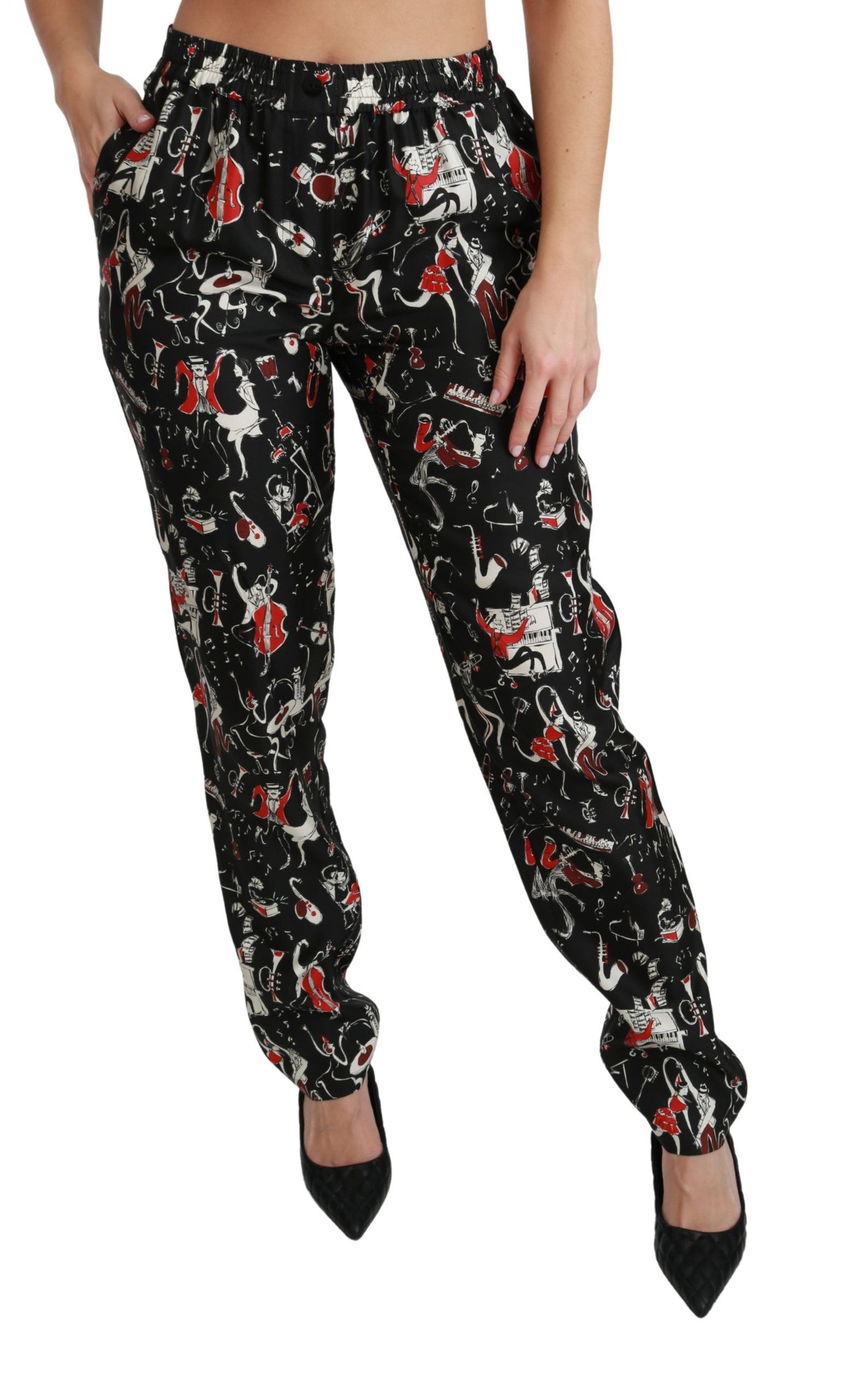 Pantaloni a vita media slim fit in seta elegante Dolce & Gabbana
