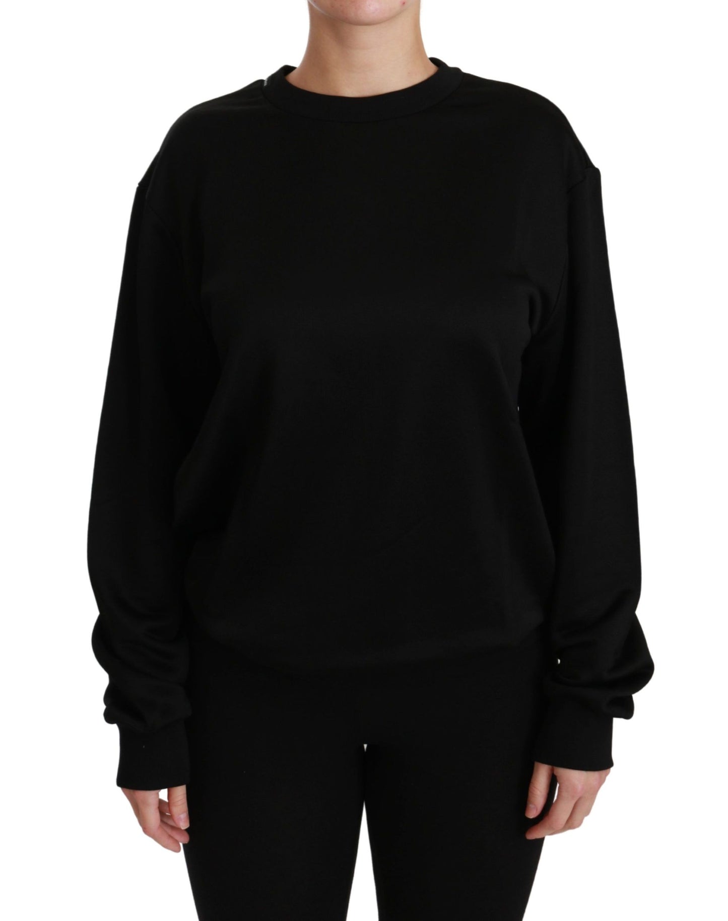 Dolce & Gabbana Elegante Maglione Pullover Girocollo in Cotone Nero