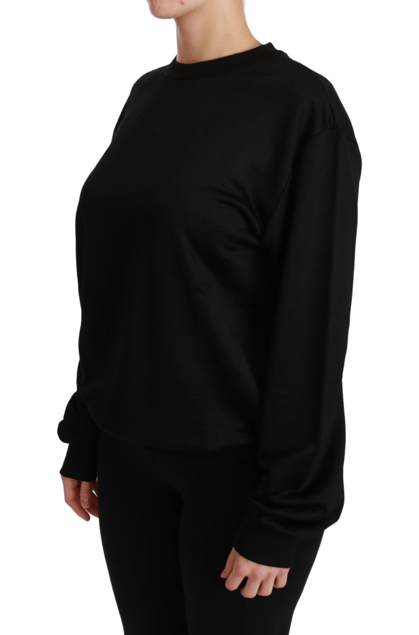 Dolce & Gabbana Elegante Maglione Pullover Girocollo in Cotone Nero