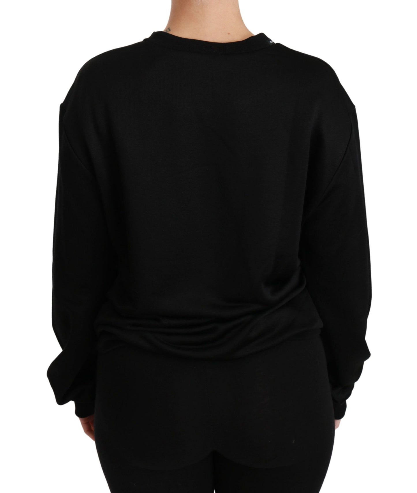 Dolce & Gabbana Elegante Maglione Pullover Girocollo in Cotone Nero