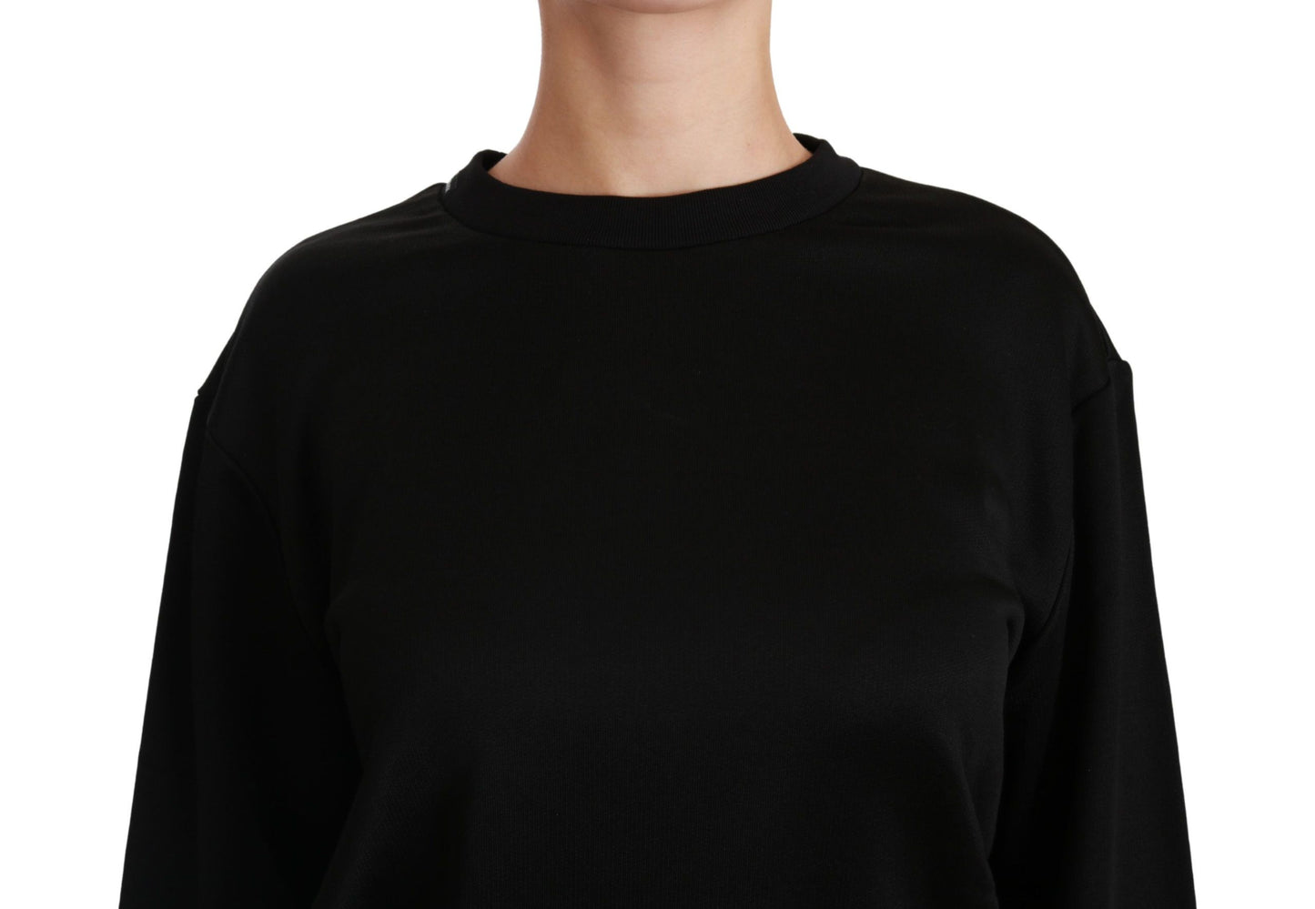 Dolce & Gabbana Elegante Maglione Pullover Girocollo in Cotone Nero