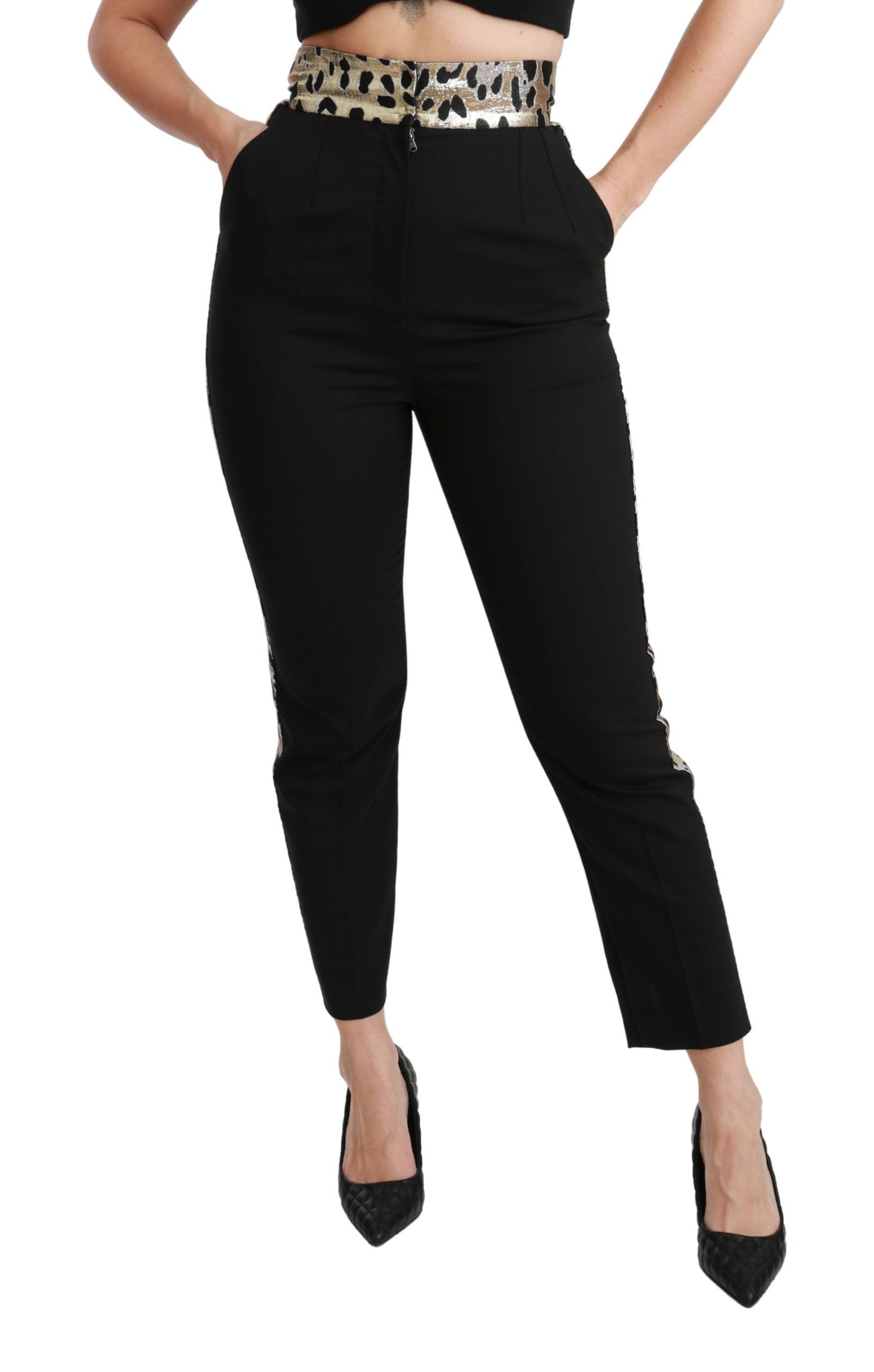 Pantaloni a vita alta in jacquard leopardato oro Dolce & Gabbana