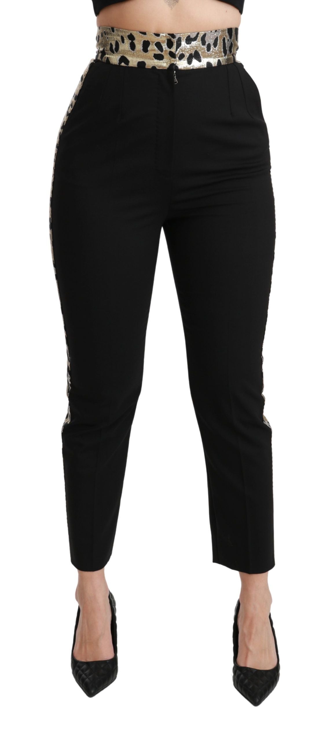 Pantaloni a vita alta in jacquard leopardato oro Dolce & Gabbana