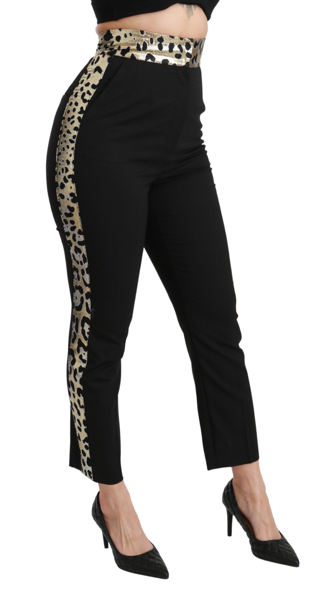 Pantaloni a vita alta in jacquard leopardato oro Dolce & Gabbana