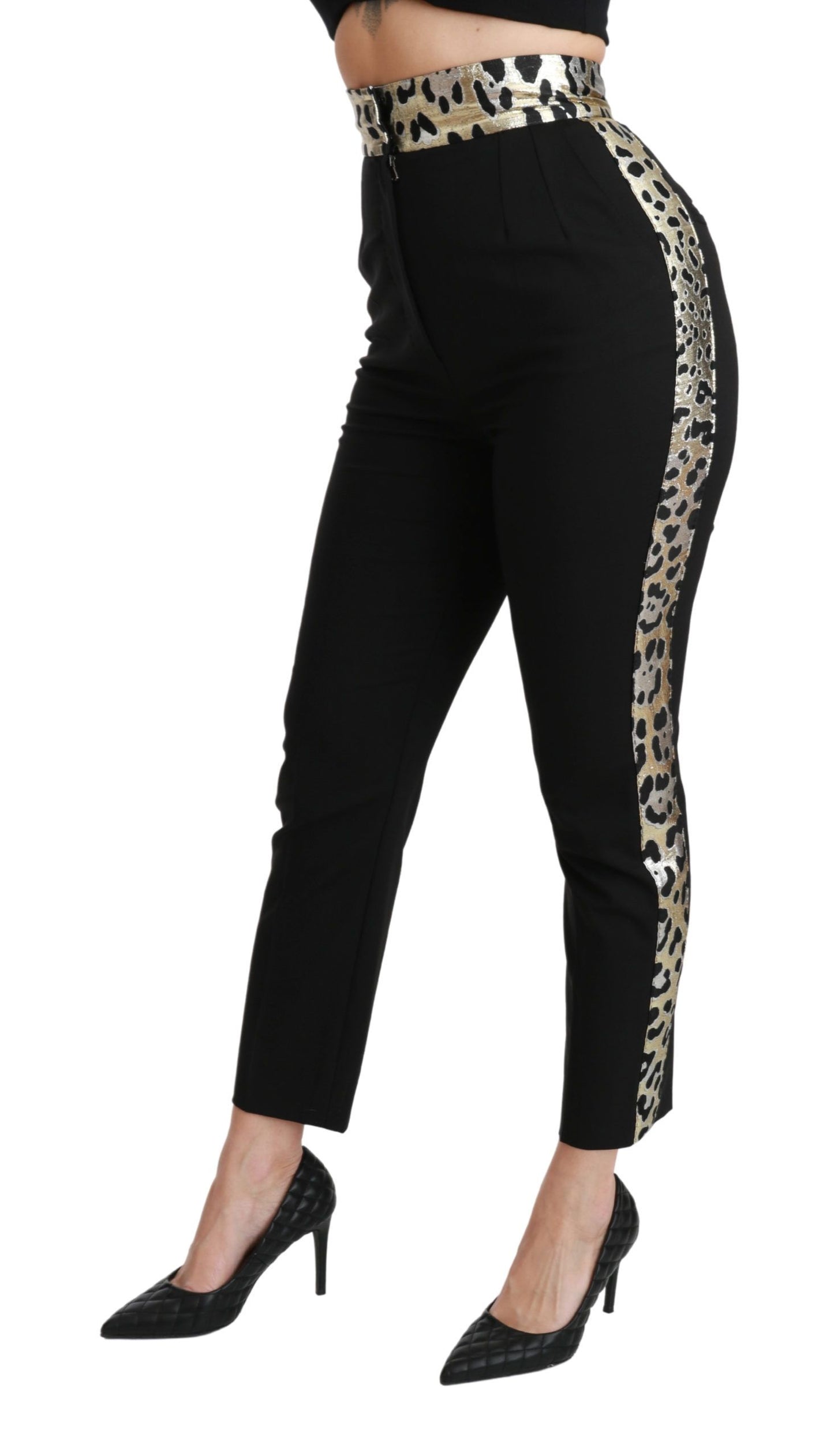 Pantaloni a vita alta in jacquard leopardato oro Dolce & Gabbana