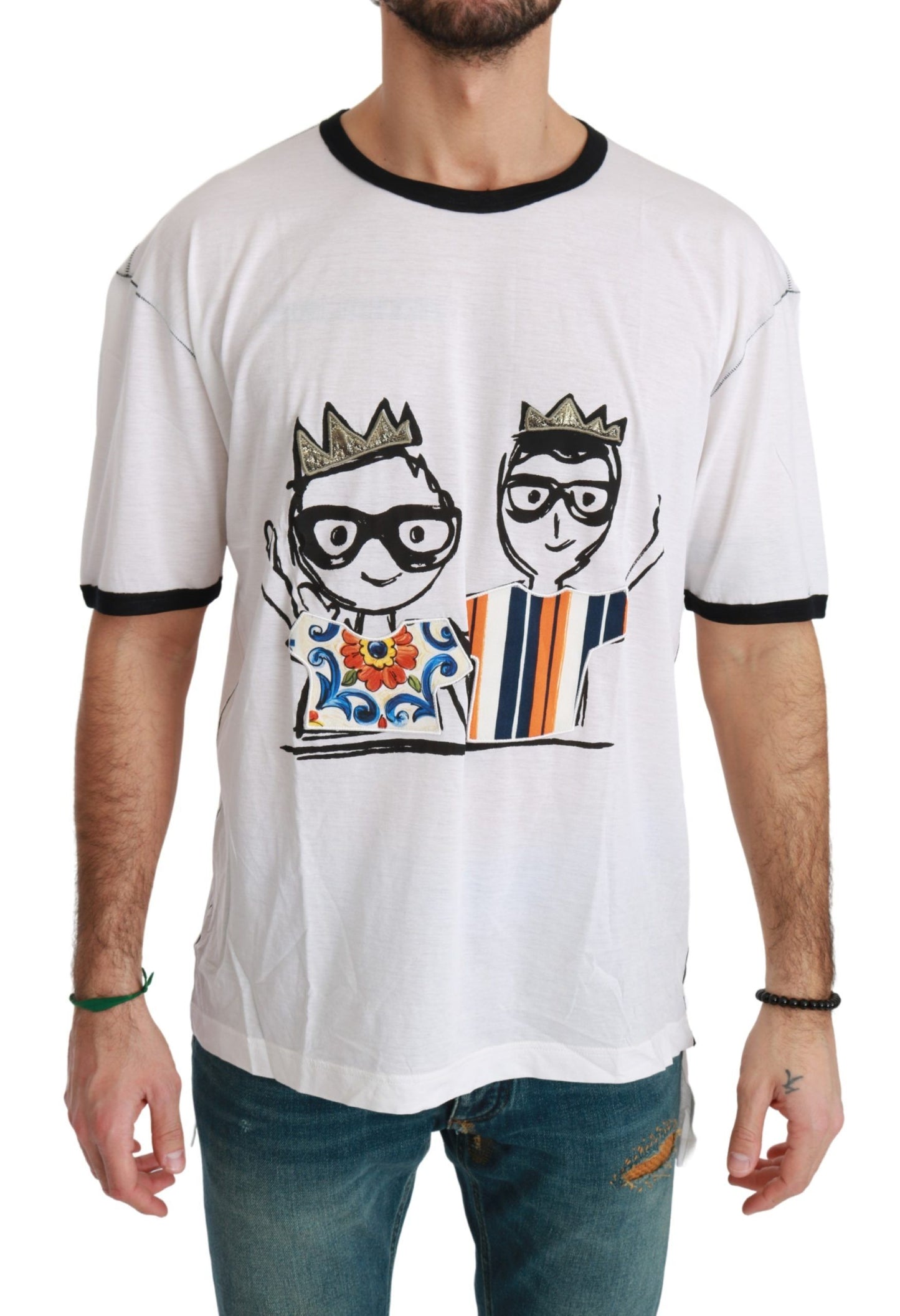 T-shirt da uomo elegante in misto seta bianca Dolce & Gabbana