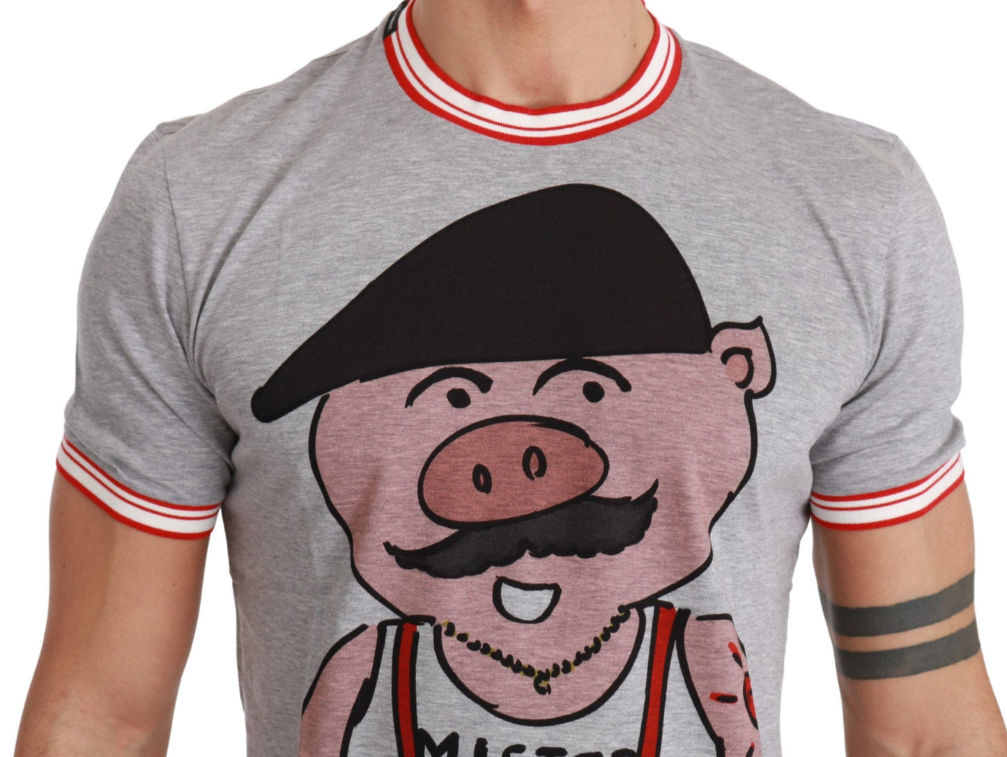 T-shirt Dolce & Gabbana Chic in cotone grigio con motivo dell'anno del maiale