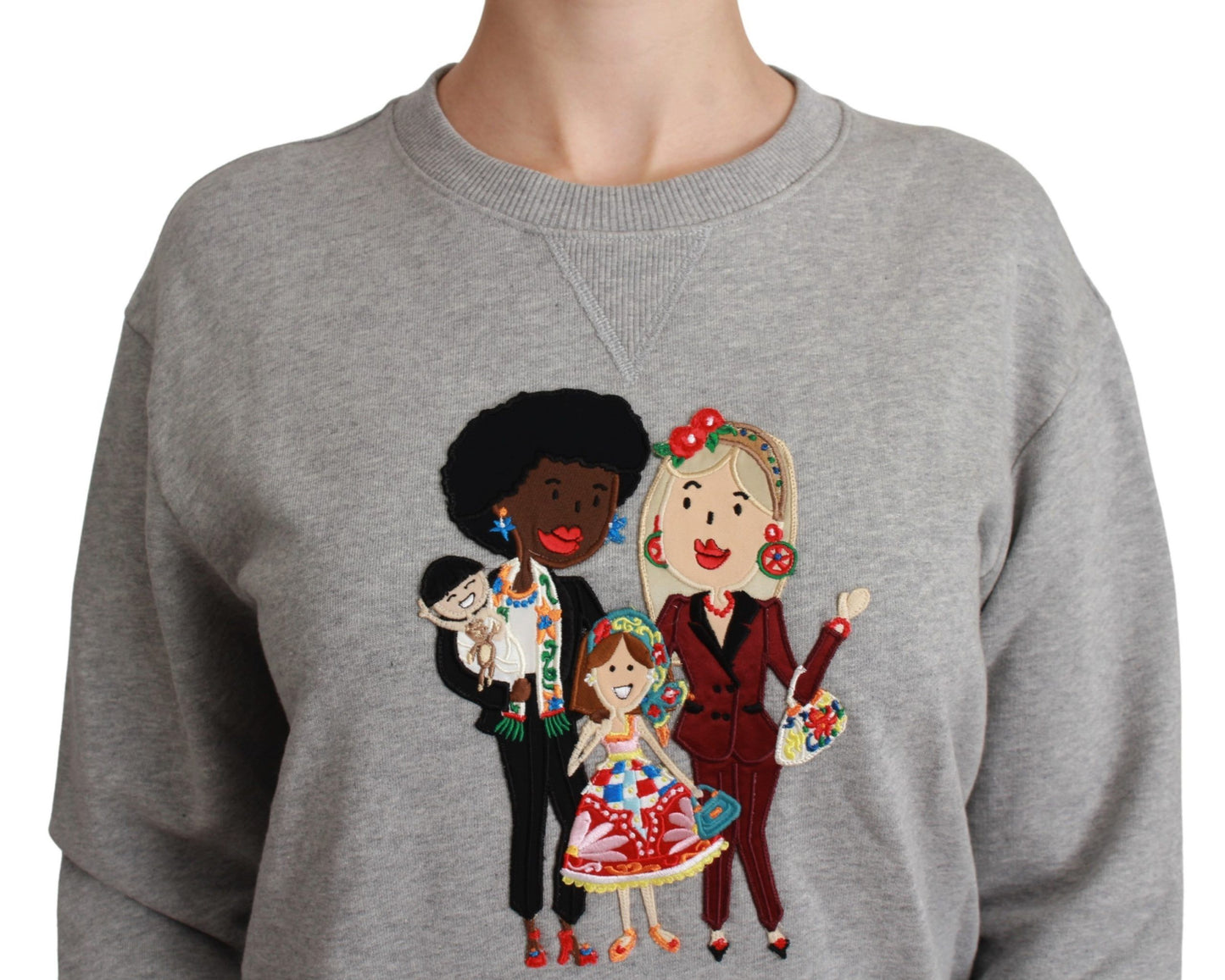 Dolce & Gabbana Maglione Girocollo Elegante Ricamato Multicolor