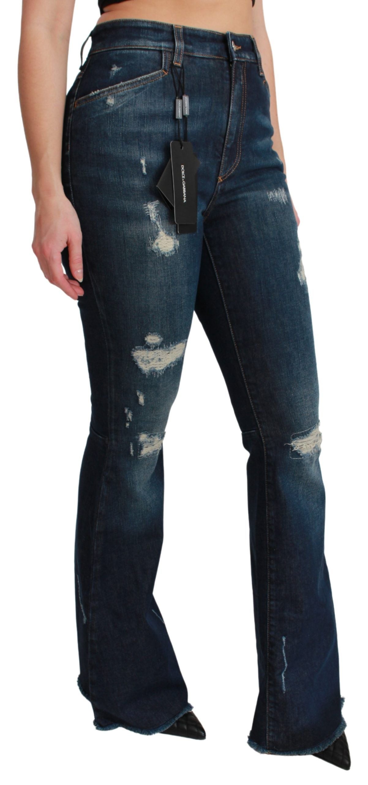 Dolce & Gabbana Chic Ricamo Queen in denim svasato a vita alta