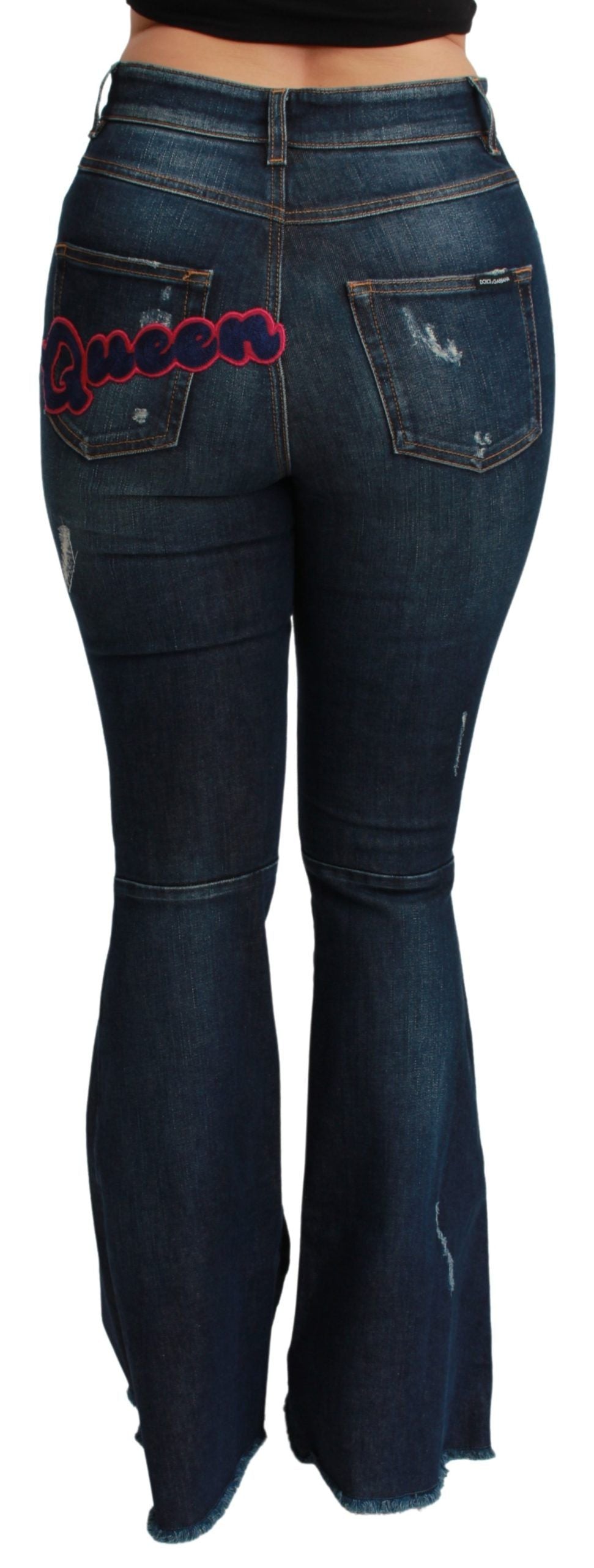 Dolce & Gabbana Chic Ricamo Queen in denim svasato a vita alta