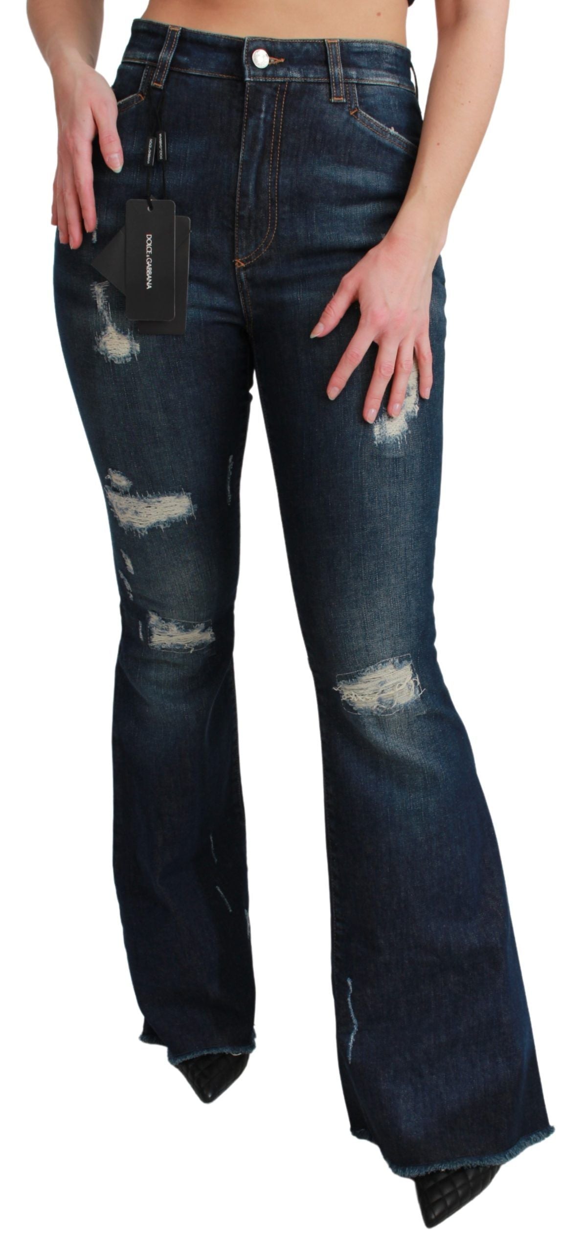 Dolce & Gabbana Chic Ricamo Queen in denim svasato a vita alta