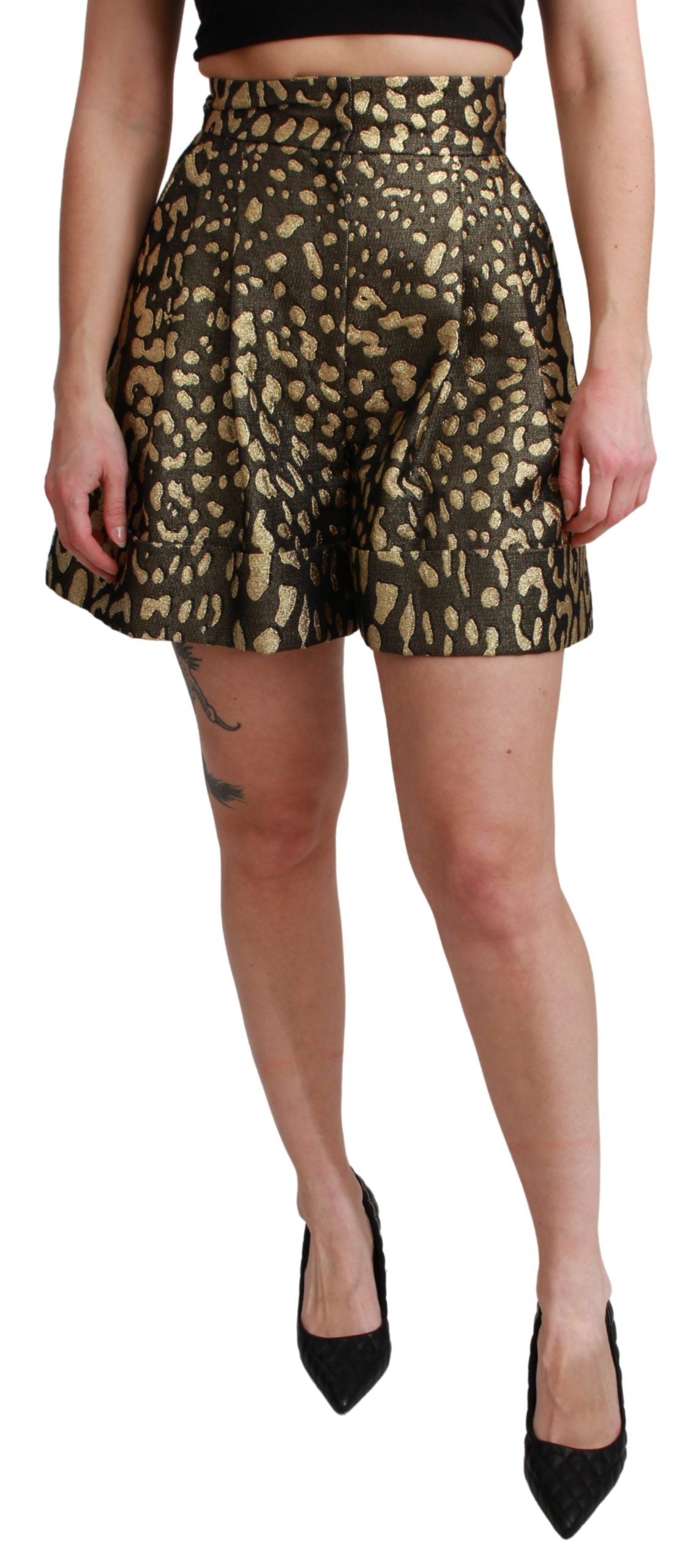 Pantaloncini Luxe neri e dorati a vita alta Dolce & Gabbana