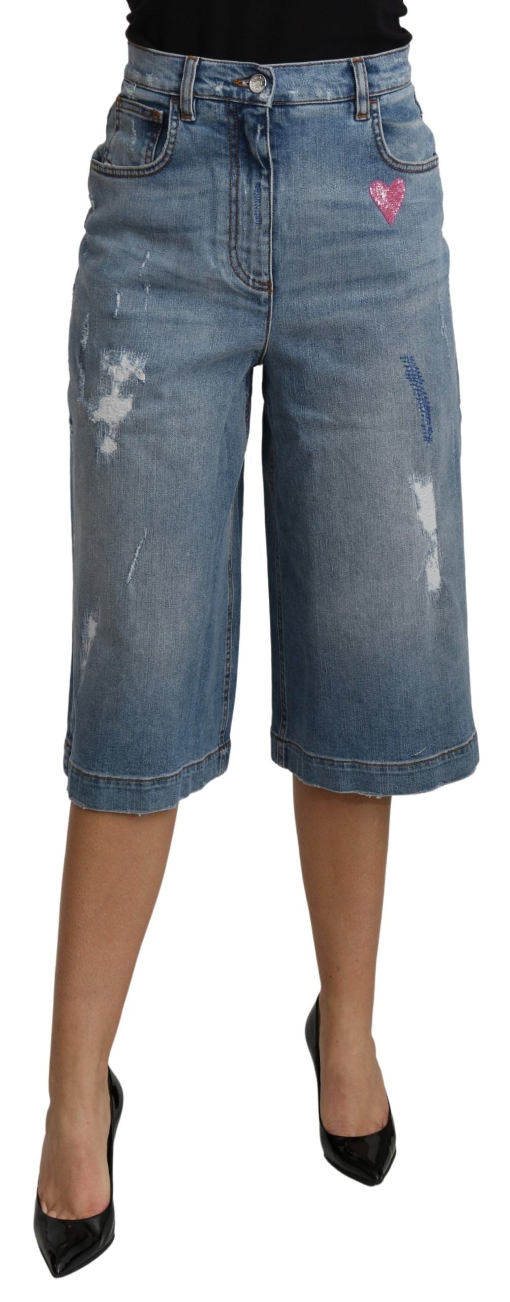 Pantaloni in denim cropped eleganti a gamba larga Dolce & Gabbana