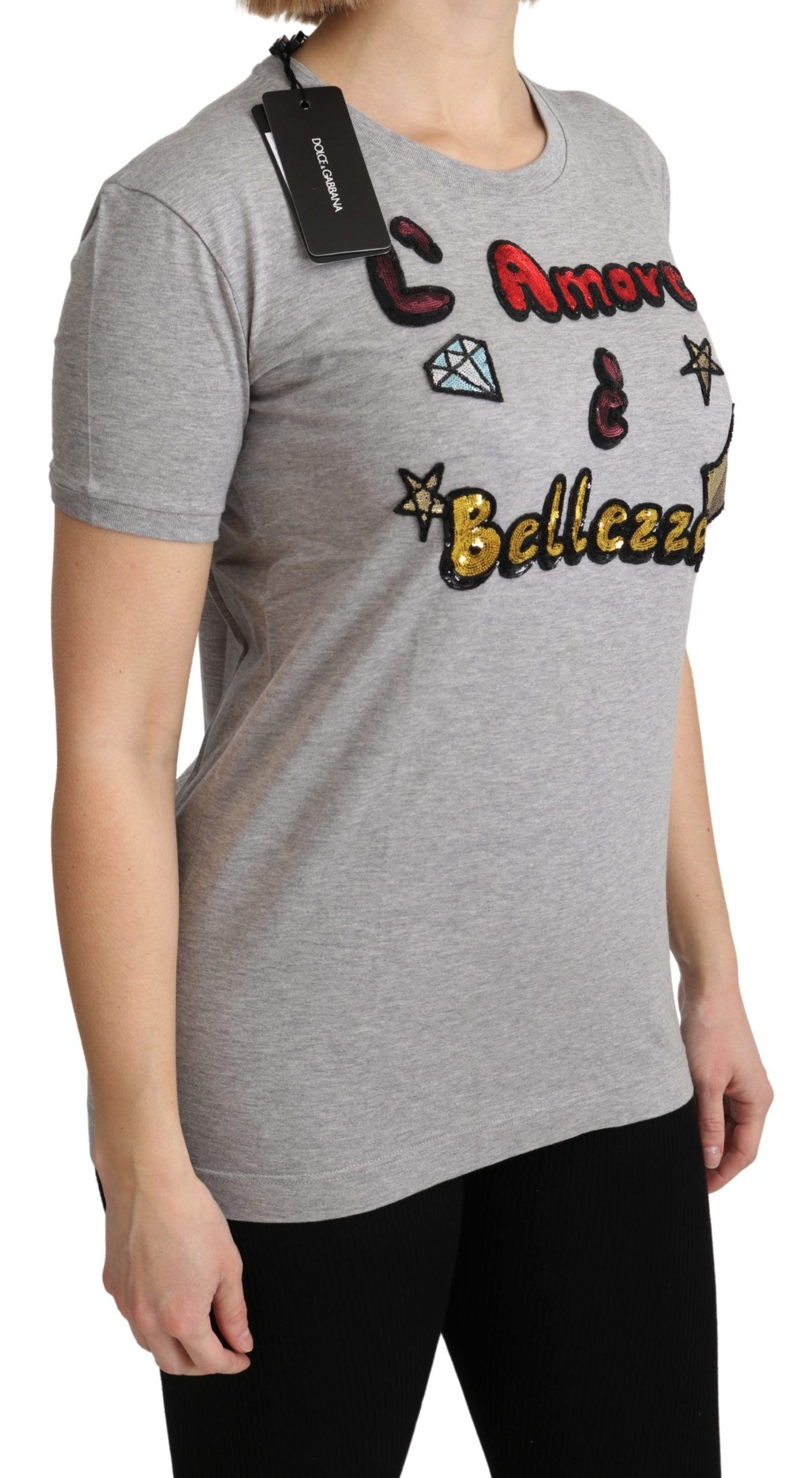 T-shirt in cotone con motivo paillettes Dolce & Gabbana