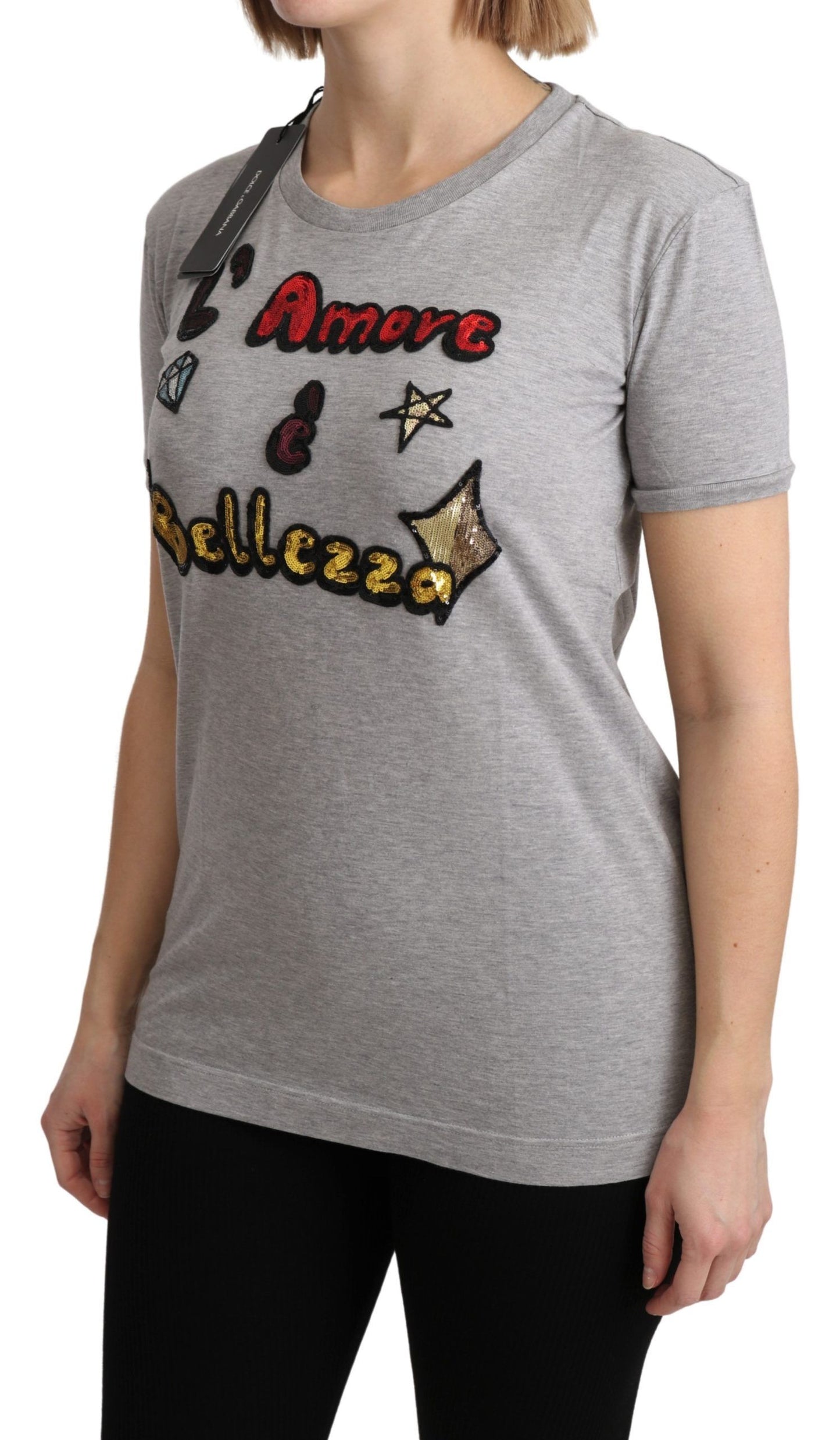 T-shirt in cotone con motivo paillettes Dolce & Gabbana
