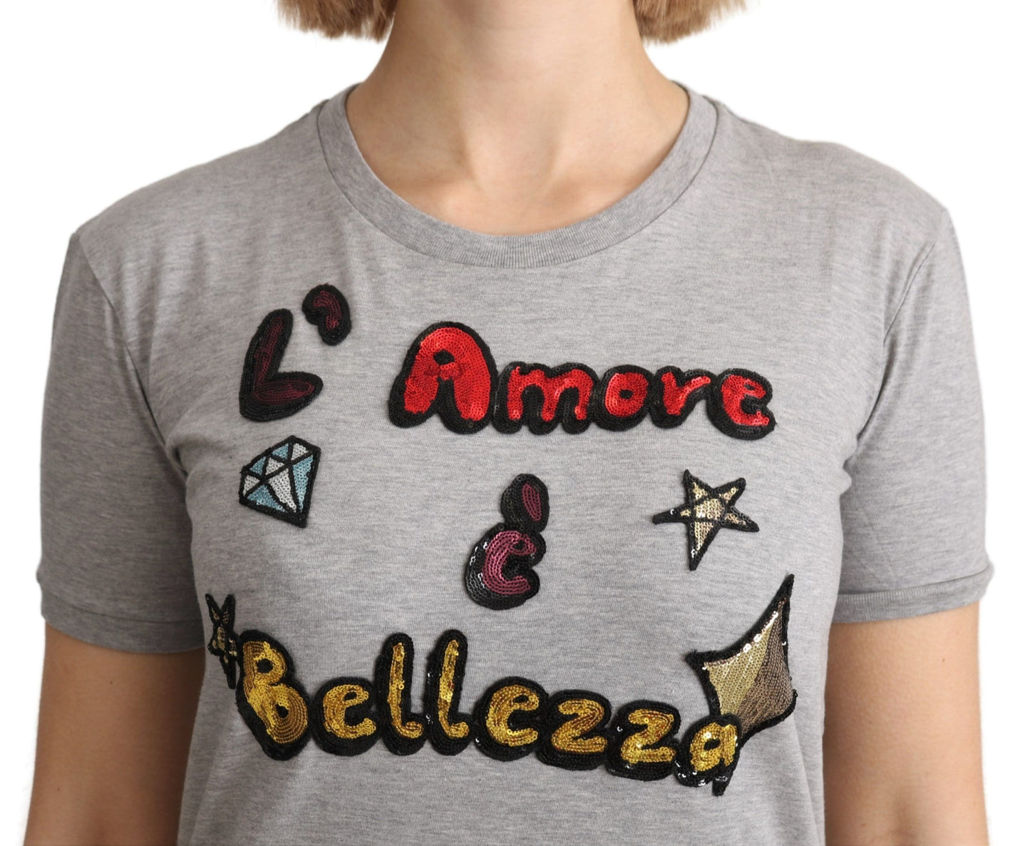 T-shirt in cotone con motivo paillettes Dolce & Gabbana