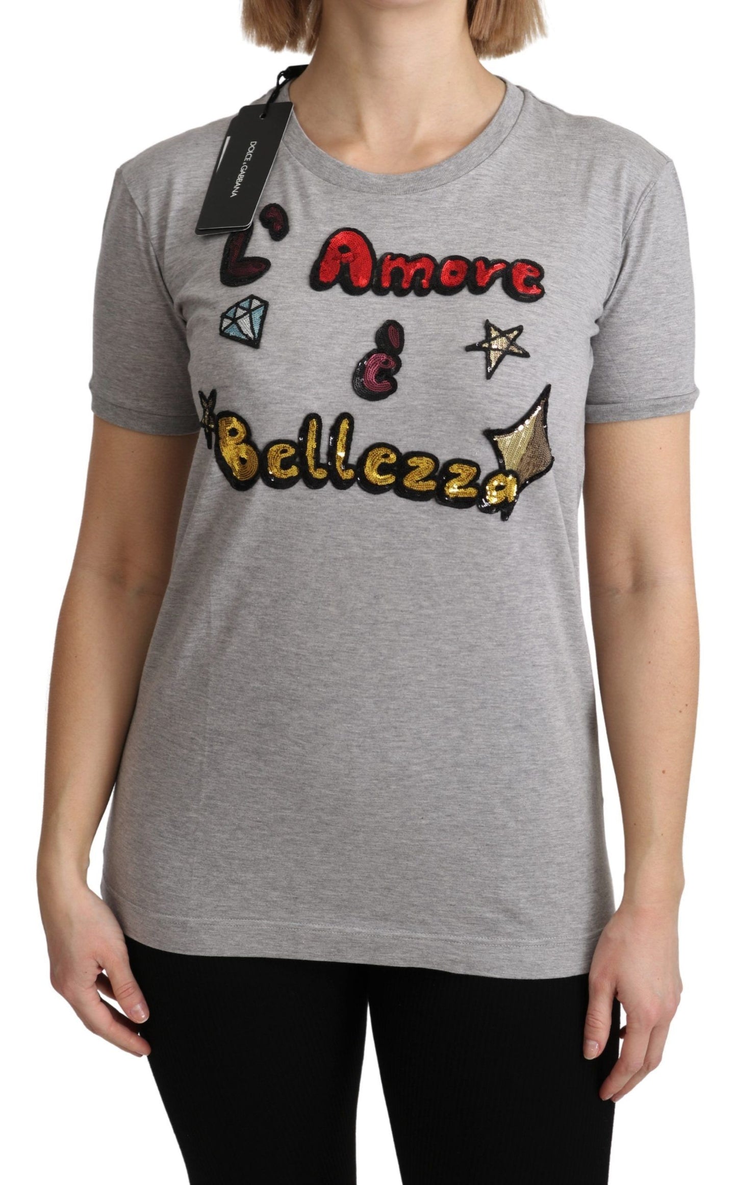 T-shirt in cotone con motivo paillettes Dolce & Gabbana