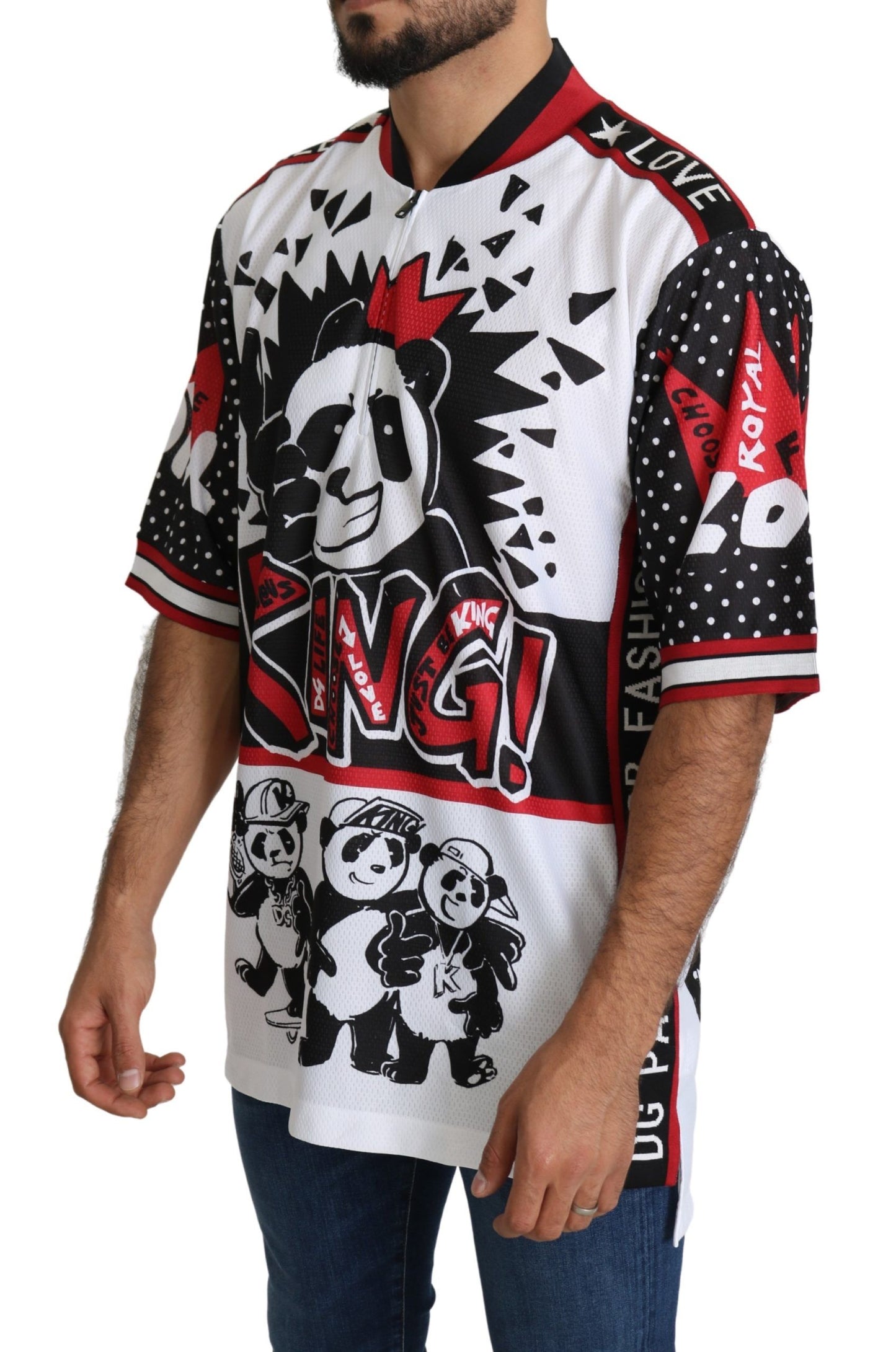 Dolce & Gabbana T-shirt con colletto con cerniera e stampa White King Panda Chic