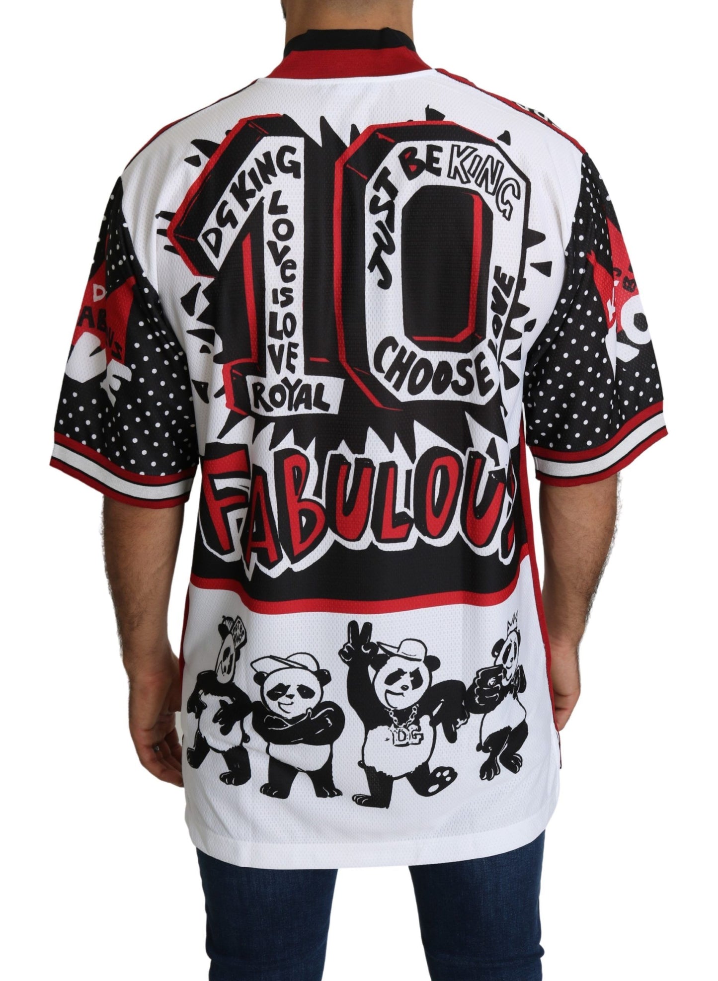 Dolce & Gabbana T-shirt con colletto con cerniera e stampa White King Panda Chic