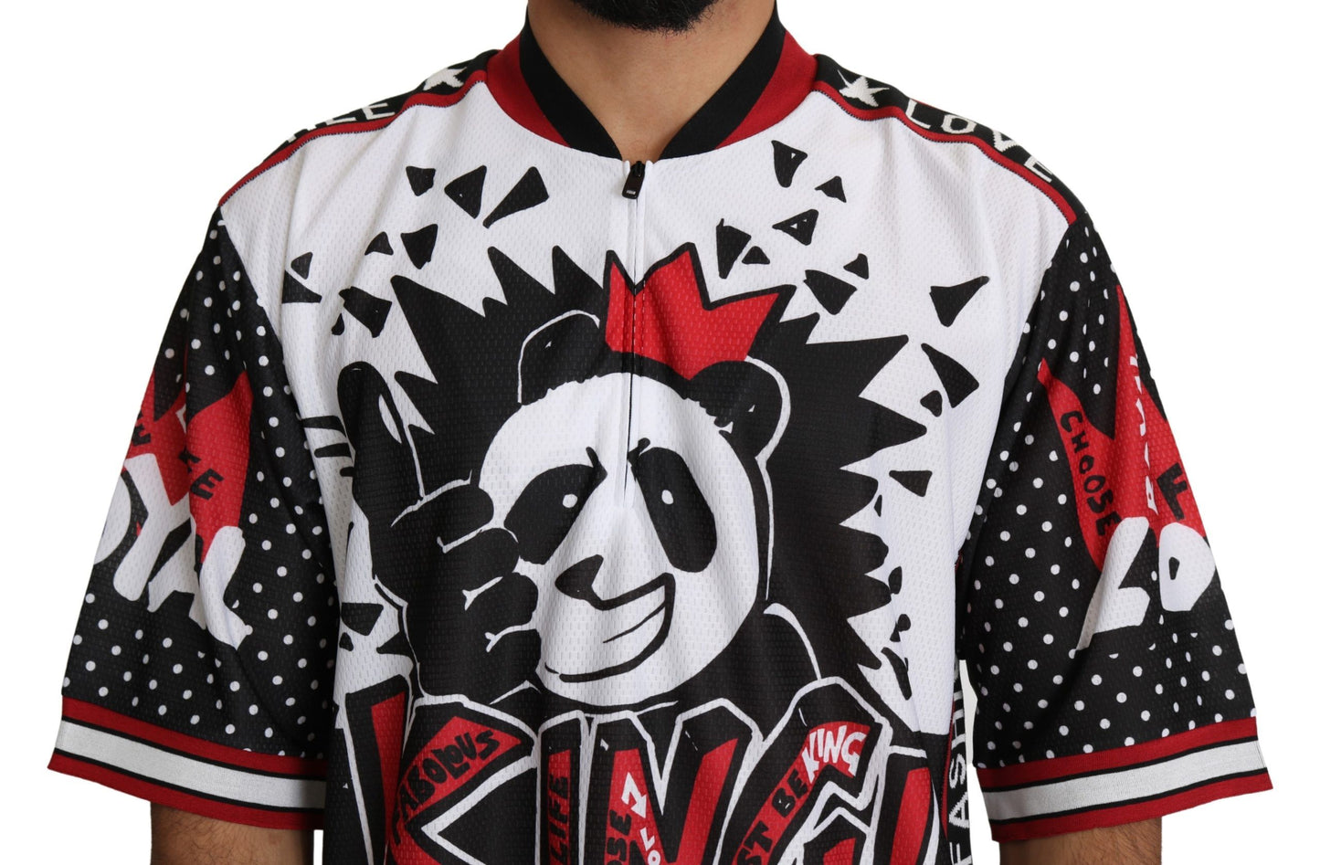 Dolce & Gabbana T-shirt con colletto con cerniera e stampa White King Panda Chic