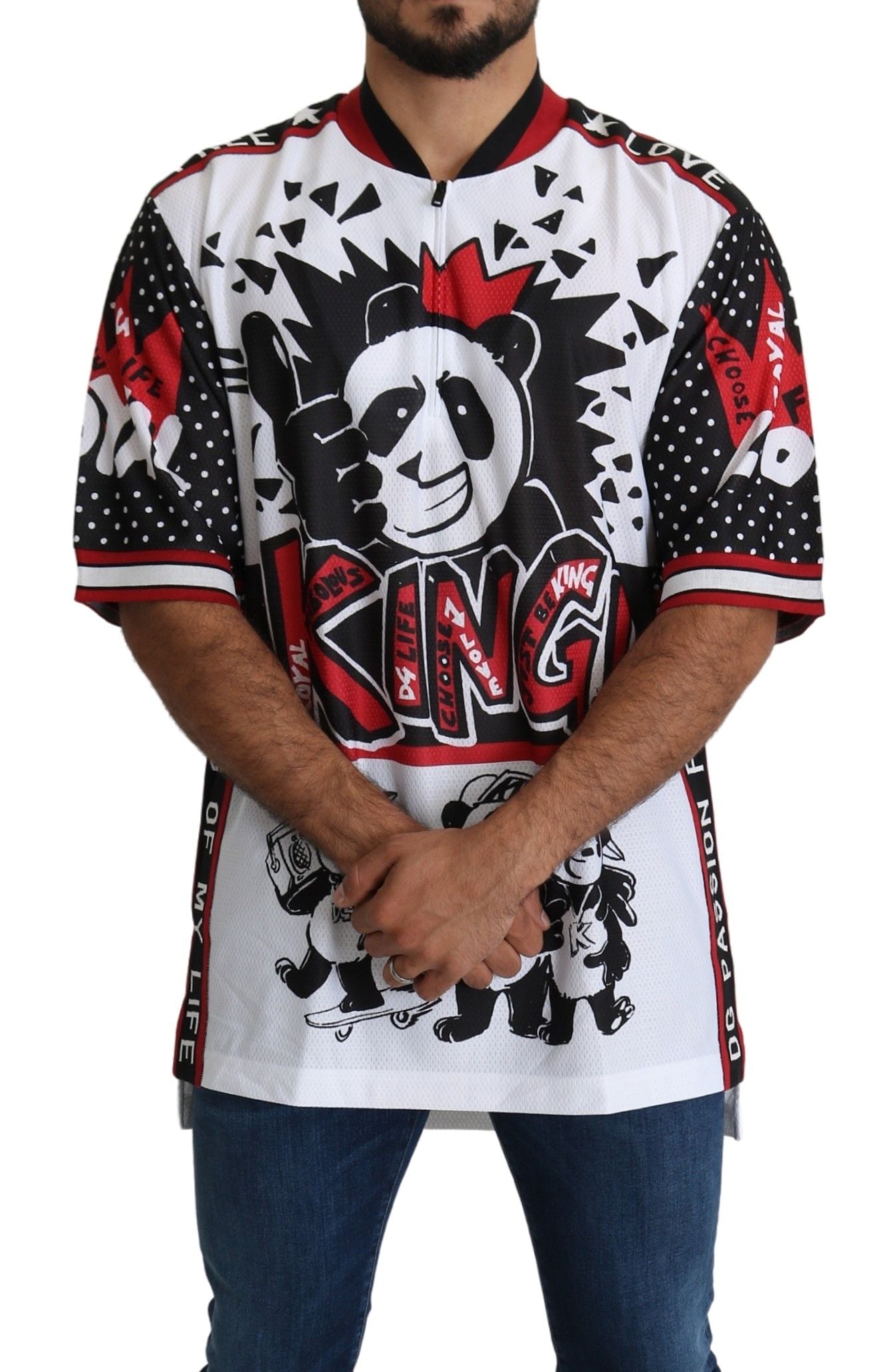 Dolce & Gabbana T-shirt con colletto con cerniera e stampa White King Panda Chic