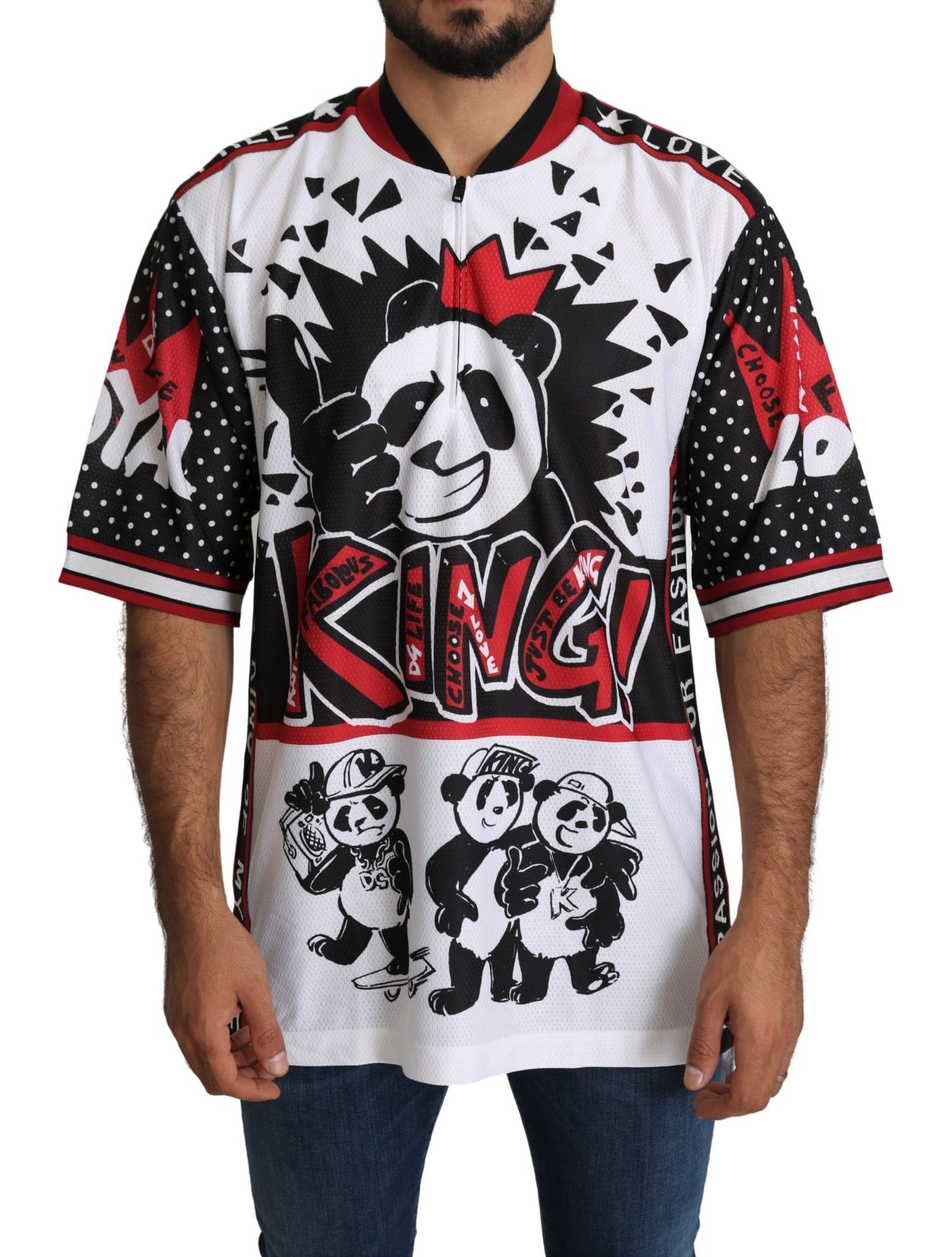 Dolce & Gabbana T-shirt con colletto con cerniera e stampa White King Panda Chic
