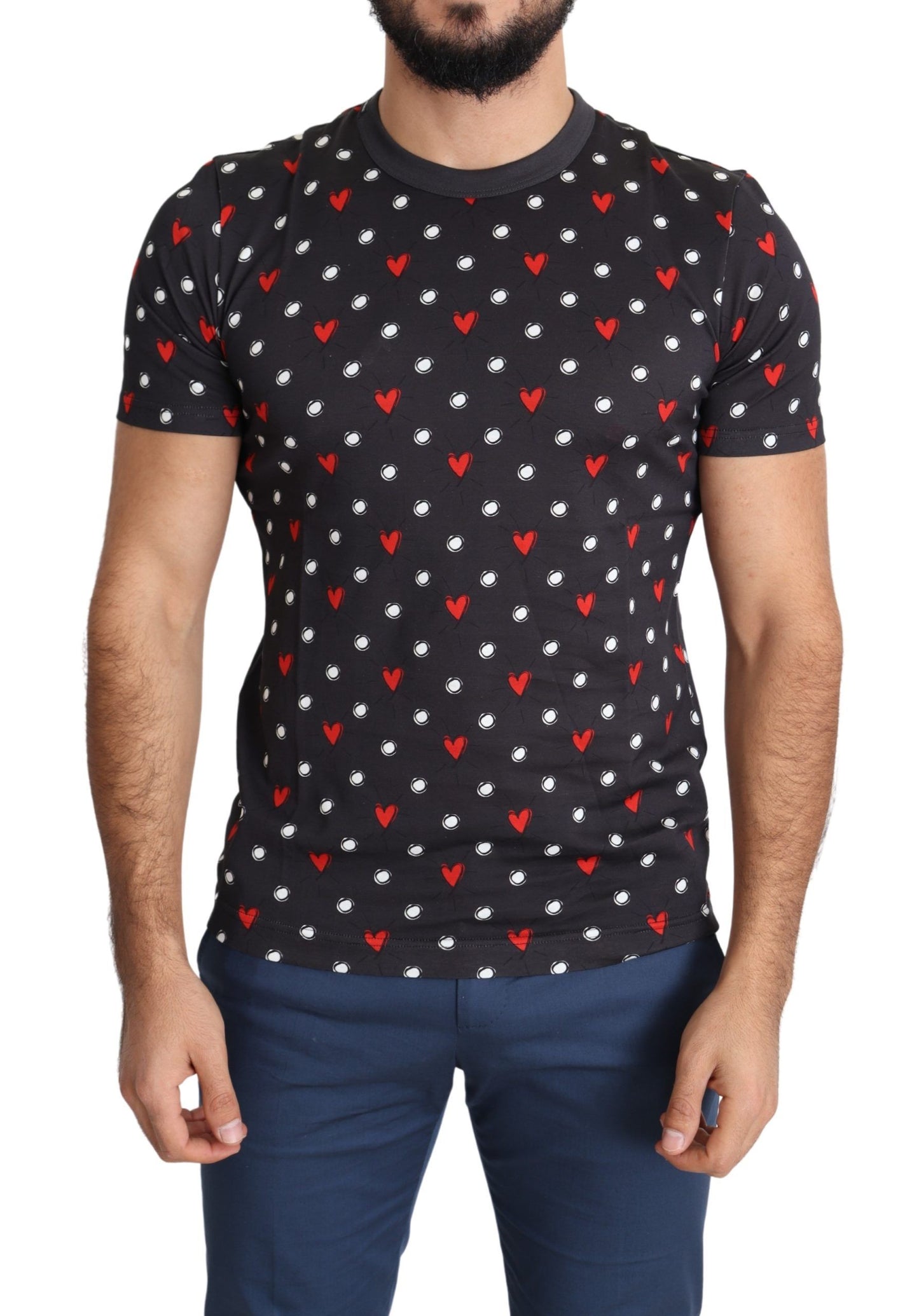 T-shirt Dolce & Gabbana Chic in cotone grigio con stampe di cuori