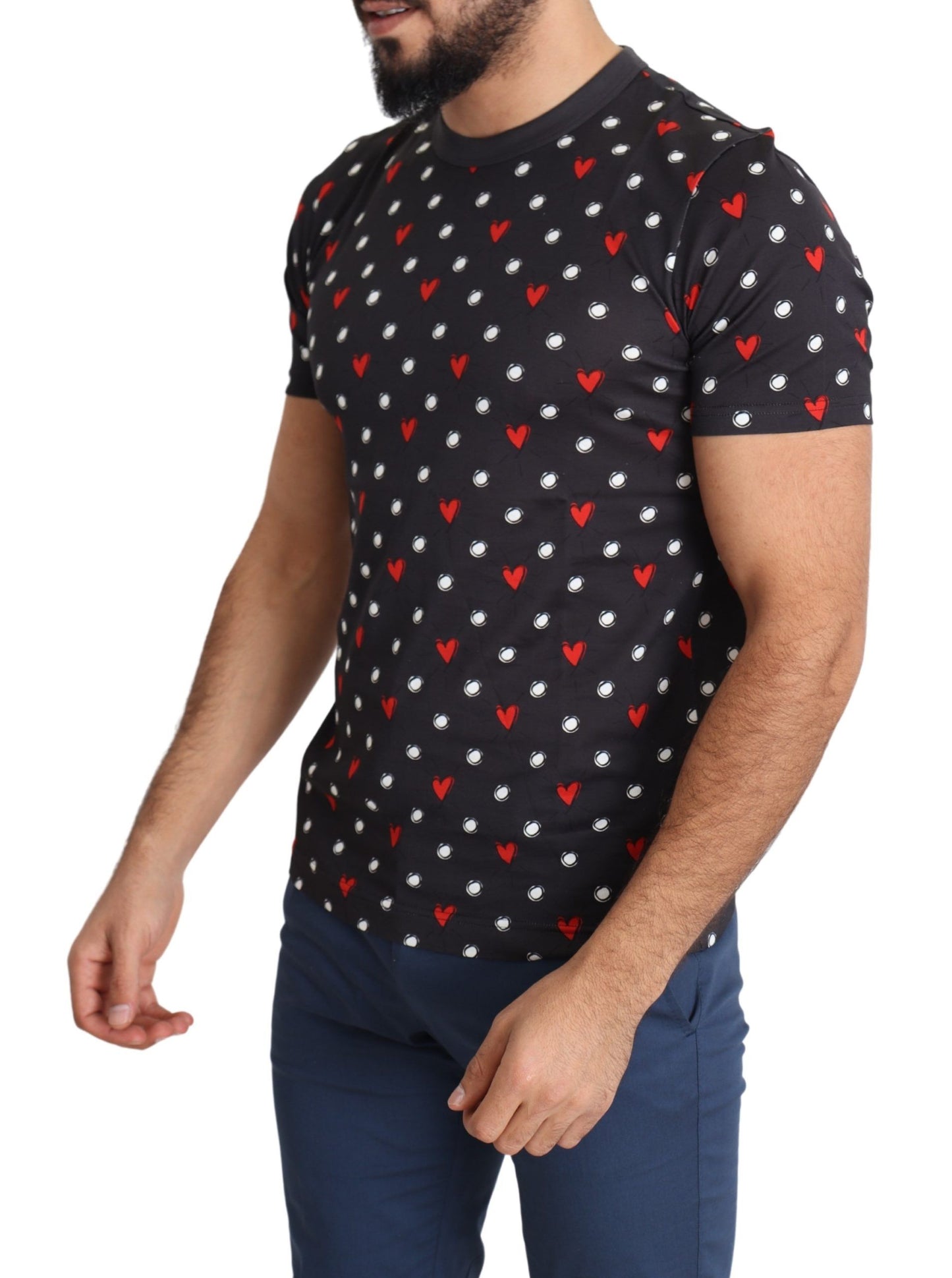 T-shirt Dolce & Gabbana Chic in cotone grigio con stampe di cuori