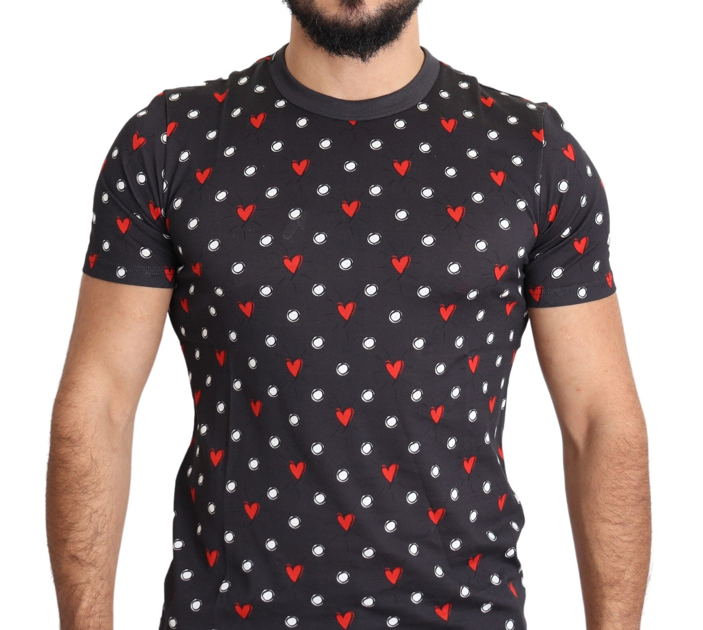 T-shirt Dolce & Gabbana Chic in cotone grigio con stampe di cuori