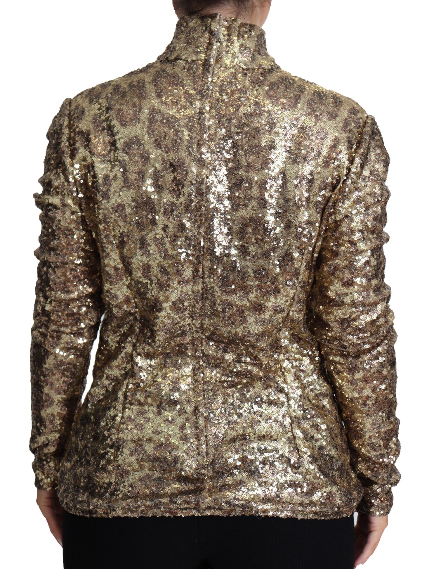Dolce & Gabbana Maglione dolcevita con zip intera con paillettes in marrone