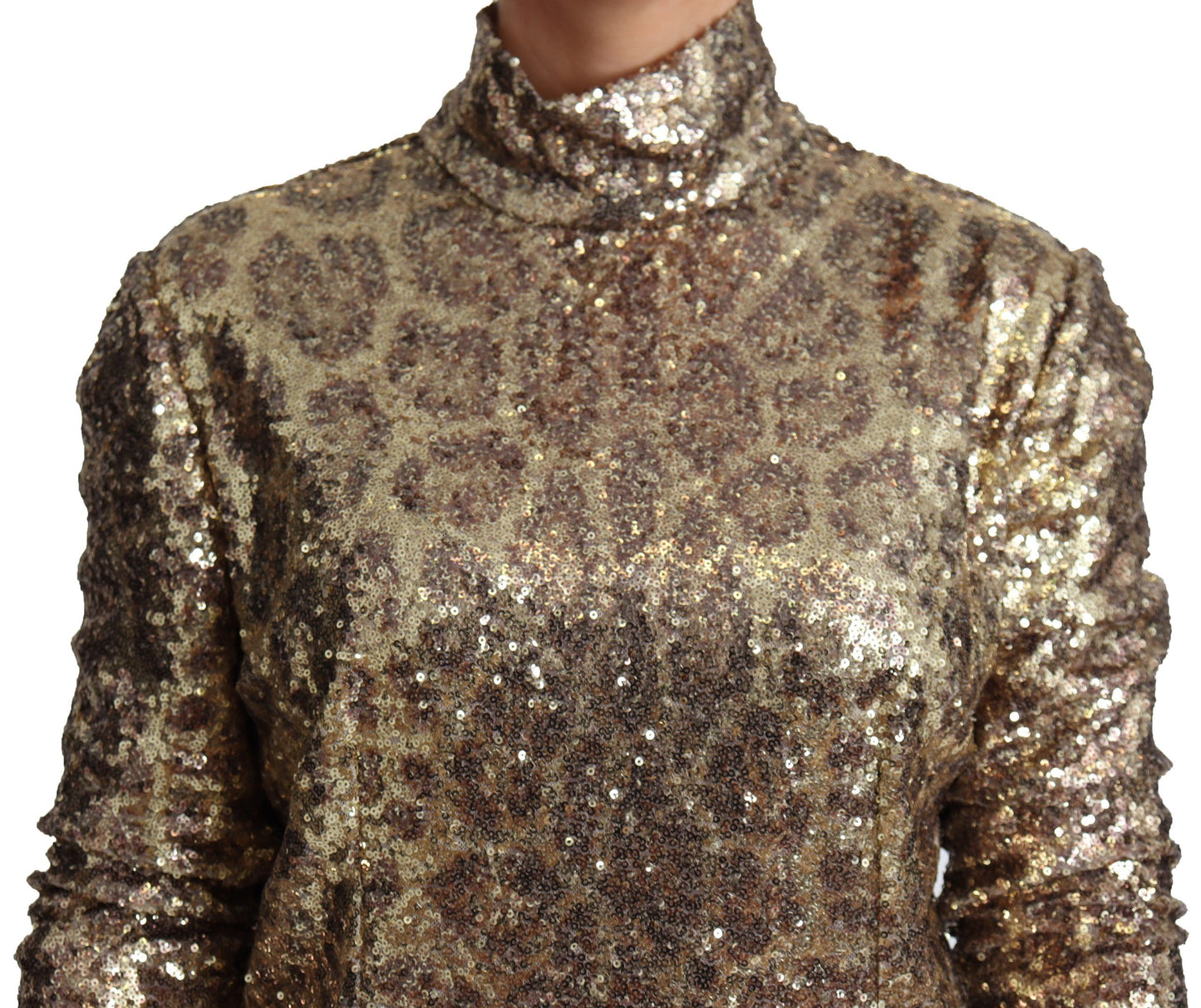 Dolce & Gabbana Maglione dolcevita con zip intera con paillettes in marrone