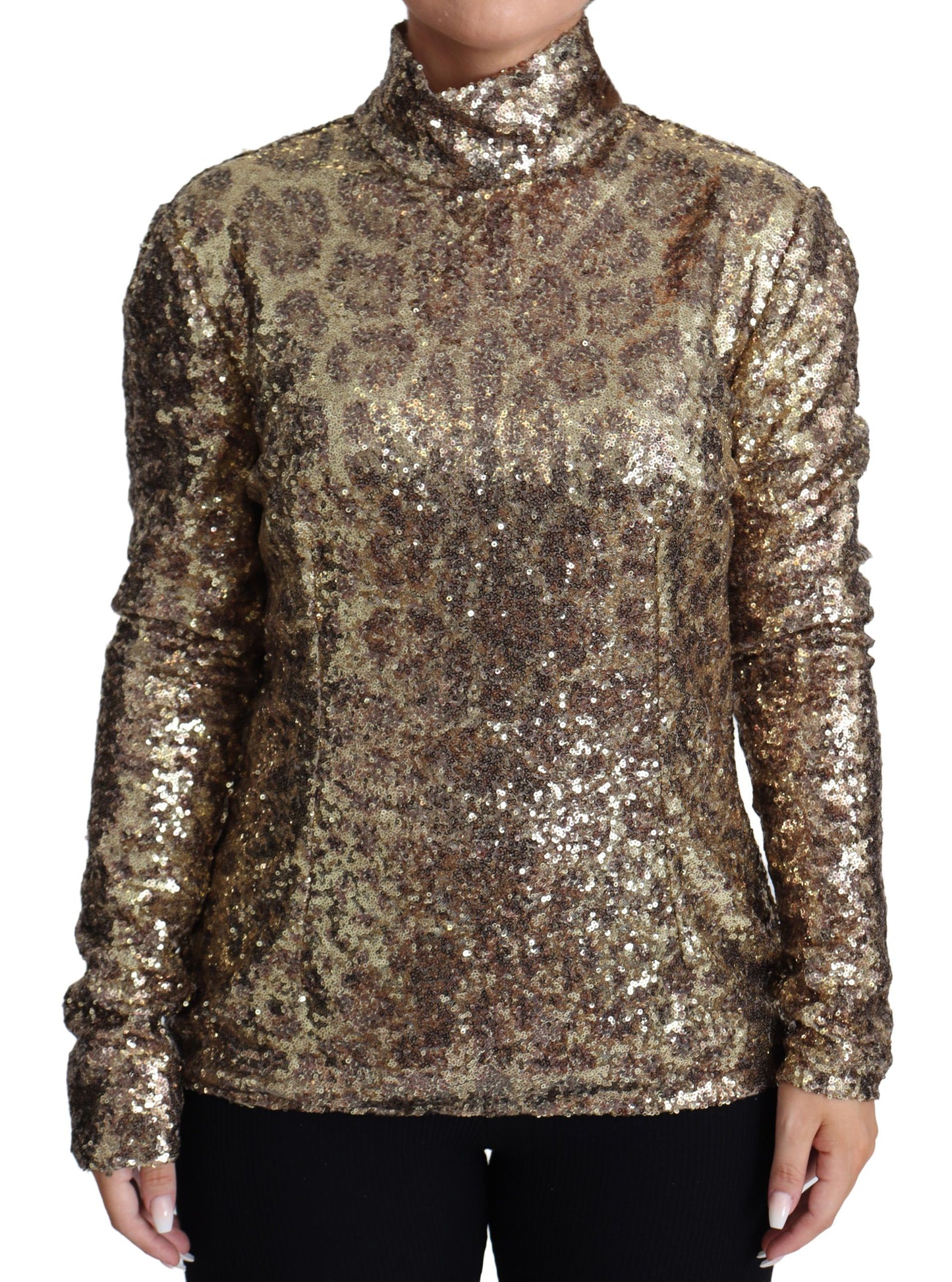 Dolce & Gabbana Maglione dolcevita con zip intera con paillettes in marrone
