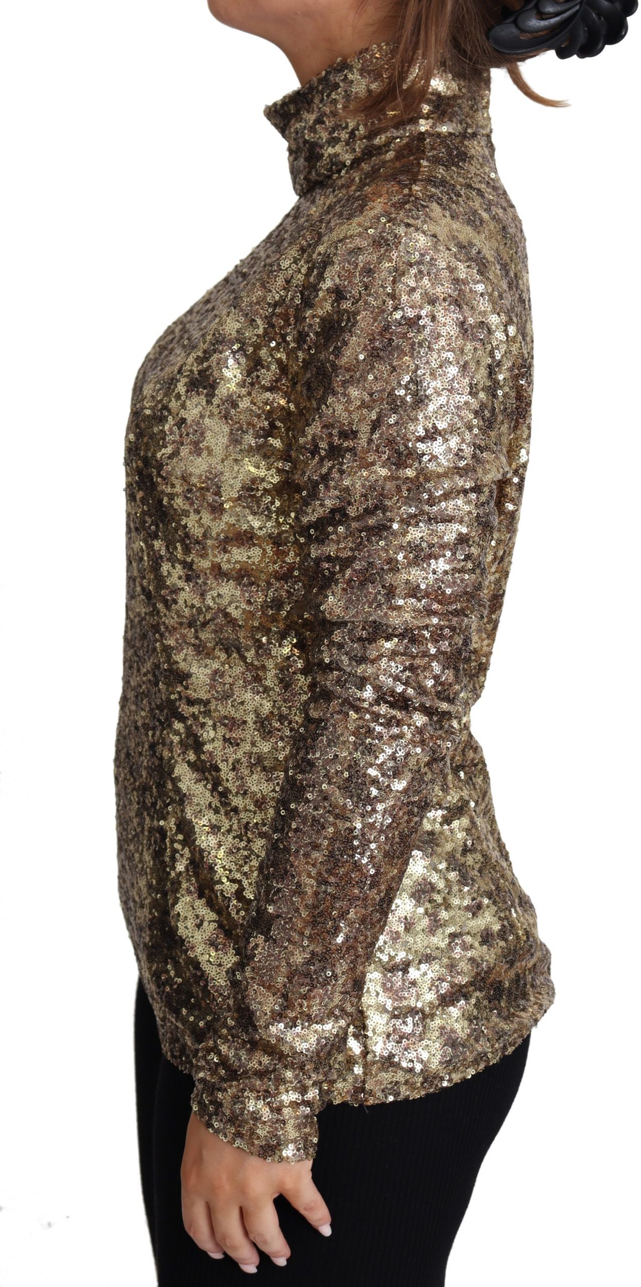 Dolce & Gabbana Maglione dolcevita con zip intera con paillettes in marrone