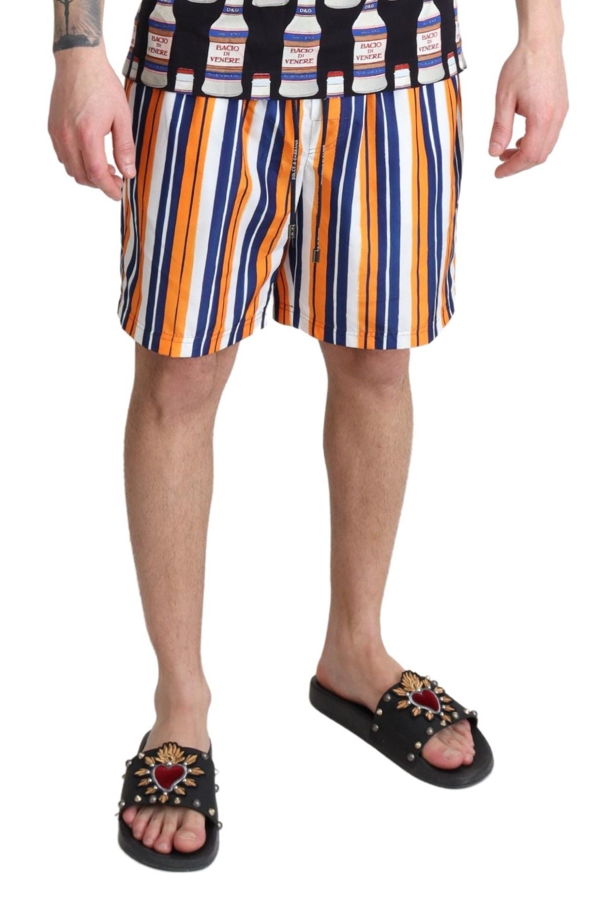 Costume da bagno corto a righe multicolor Dolce & Gabbana